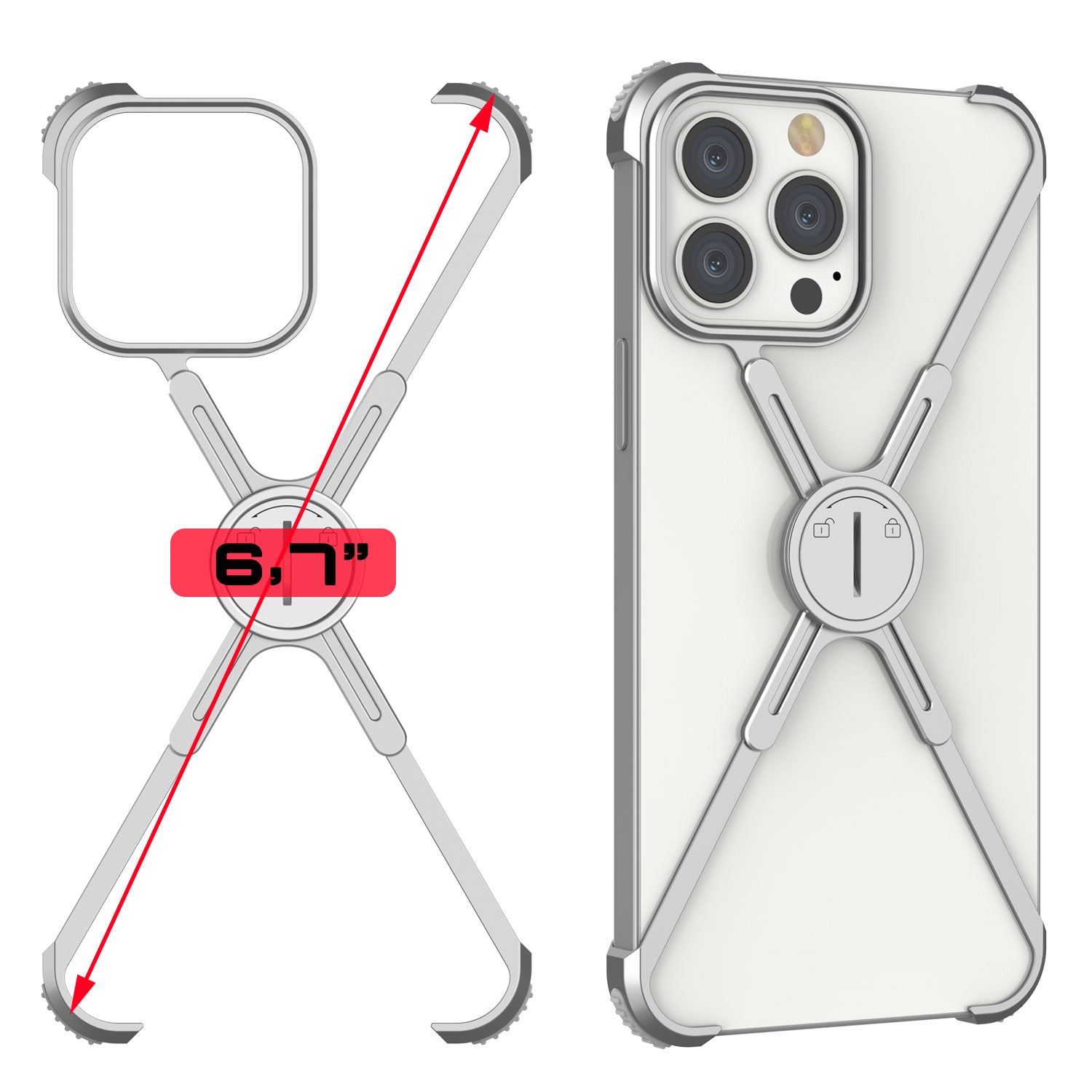 Capa para iPhone 14 Pro Max Punkcase Bumper [Série Backbone] Ultra Slim Minimalista de Alumínio Metal X-Frame para iPhone 14 Pro Max (2022) (6.7") [Prateado]
