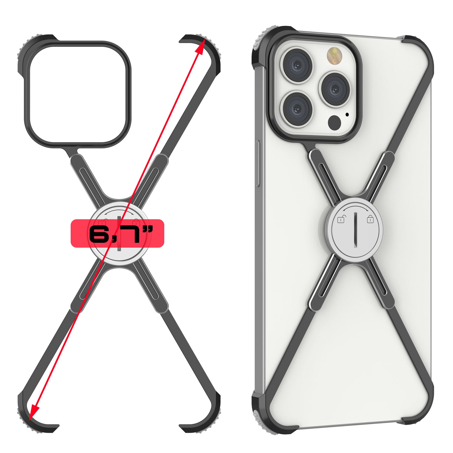 Capa de Borracha Punkcase para iPhone 14 Pro Max [Série Backbone] Ultra Slim Minimalist Aluminum Metal X-Frame Cover para iPhone 14 Pro Max (2022) (6.7") [Preto]