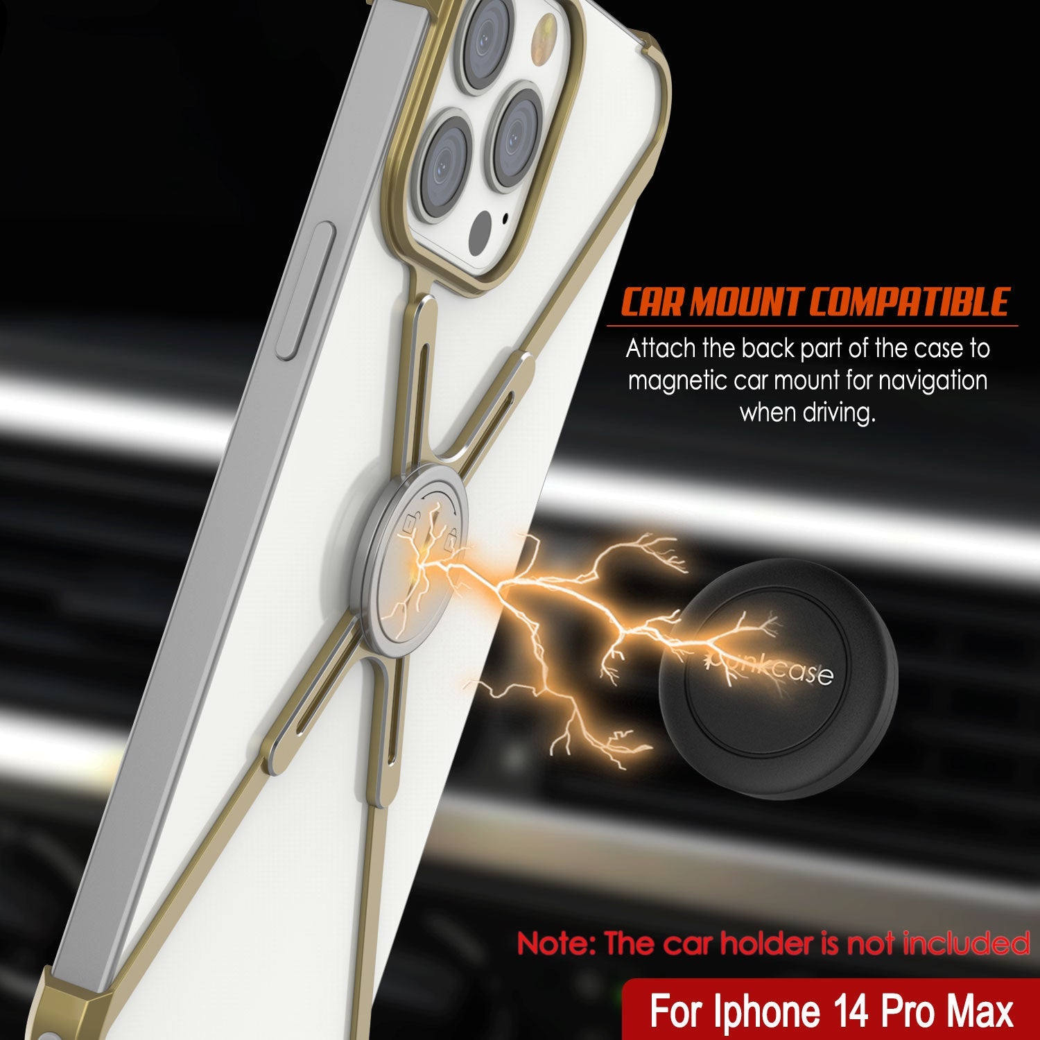 Capa Punkcase iPhone 14 Pro Max Bumper [Série Backbone] Ultra Fina Minimalista em Metal de Alumínio X-Frame para iPhone 14 Pro Max (2022) (6.7") [Dourada]
