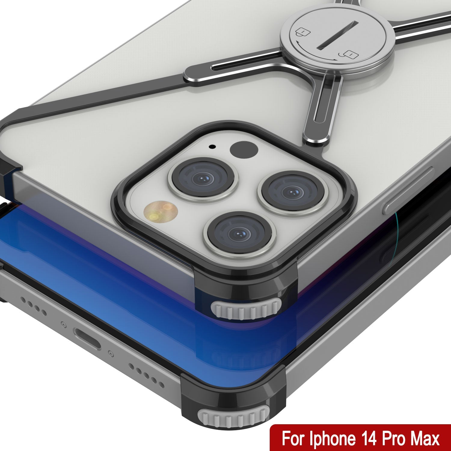 Capa de Borracha Punkcase para iPhone 14 Pro Max [Série Backbone] Ultra Slim Minimalist Aluminum Metal X-Frame Cover para iPhone 14 Pro Max (2022) (6.7") [Preto]