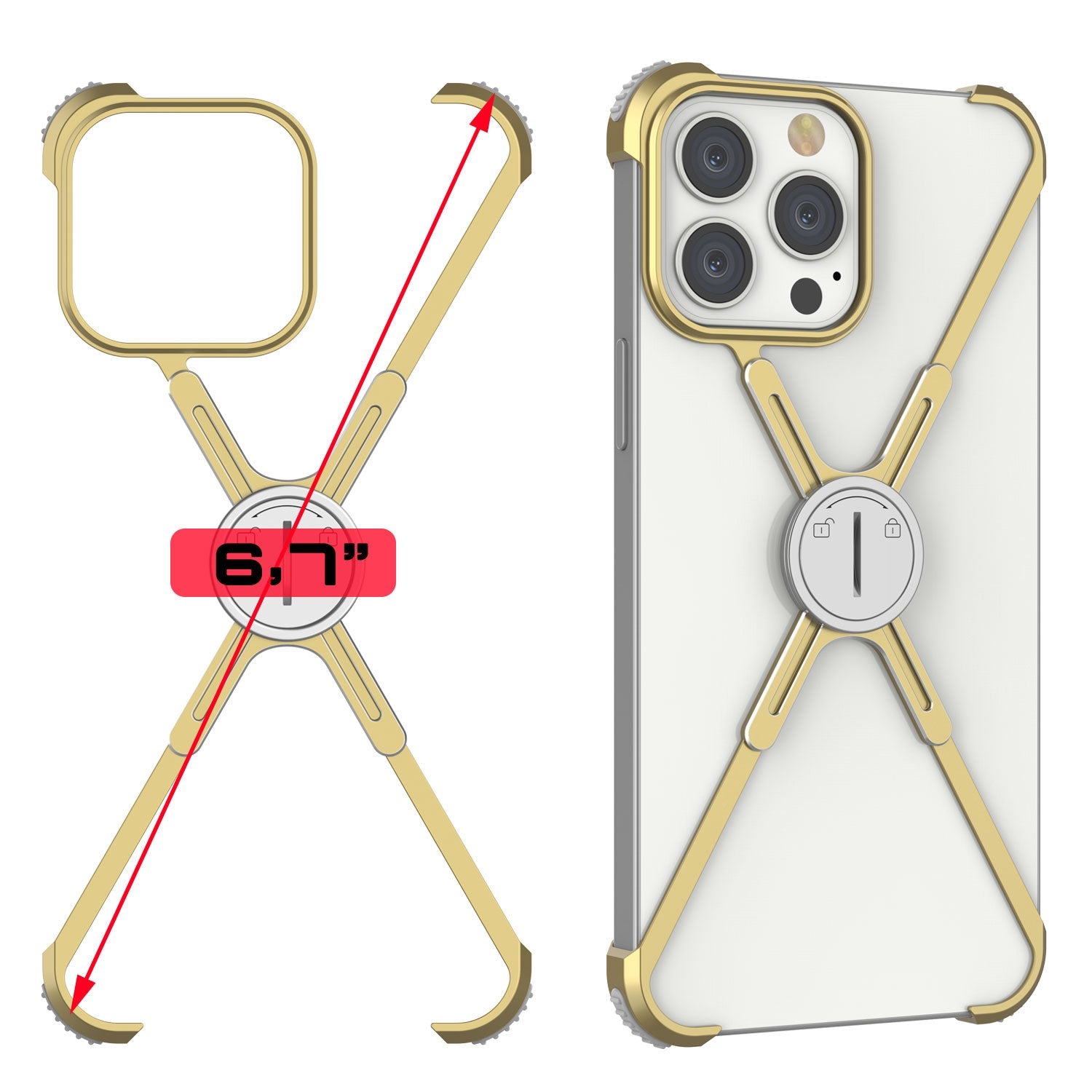 Capa Punkcase iPhone 14 Pro Max Bumper [Série Backbone] Ultra Fina Minimalista em Metal de Alumínio X-Frame para iPhone 14 Pro Max (2022) (6.7") [Dourada]