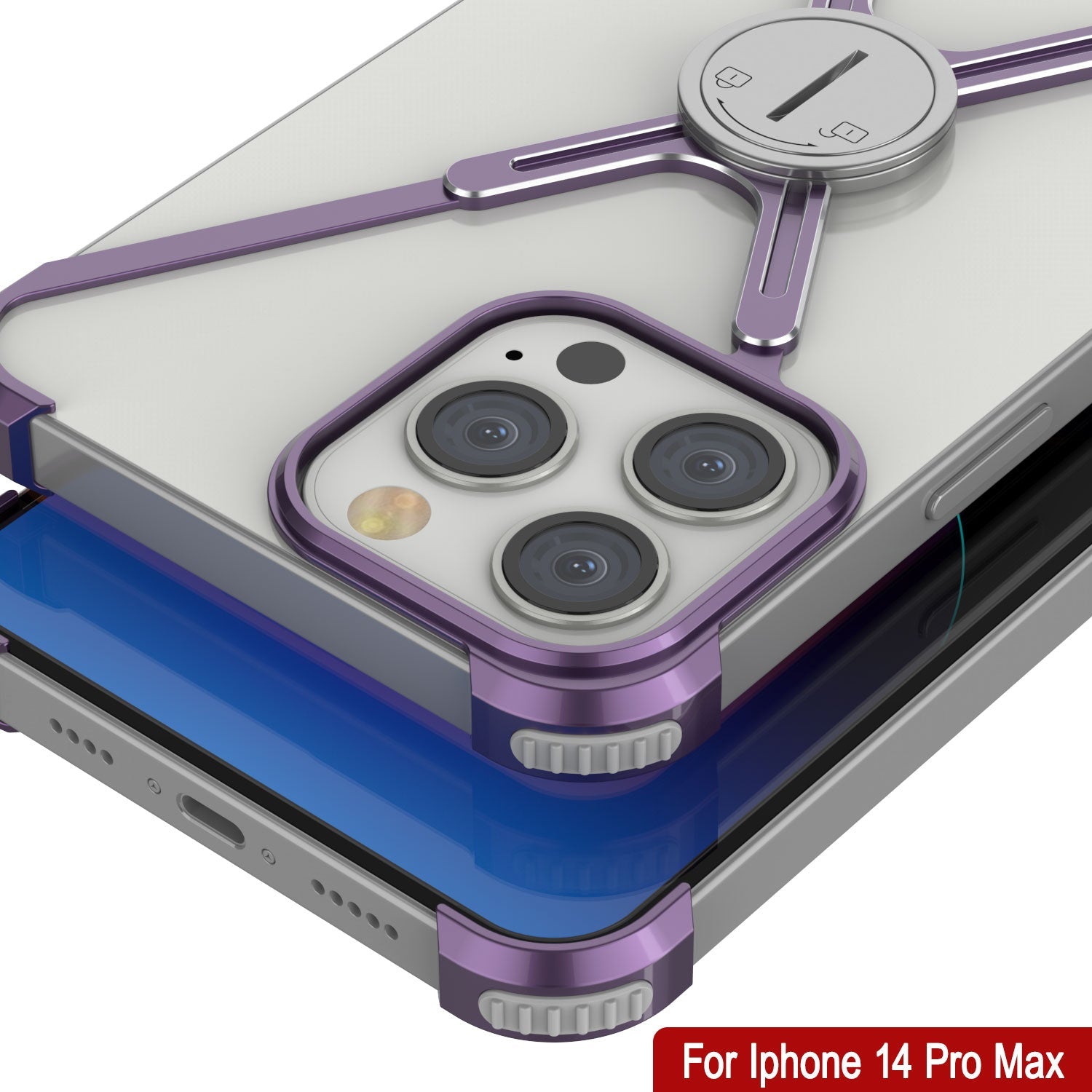 Capa Punkcase iPhone 14 Pro Max Bumper [Série Backbone] Ultra Slim Minimalista em Alumínio Metal X-Frame para iPhone 14 Pro Max (2022) (6.7") [Roxo]