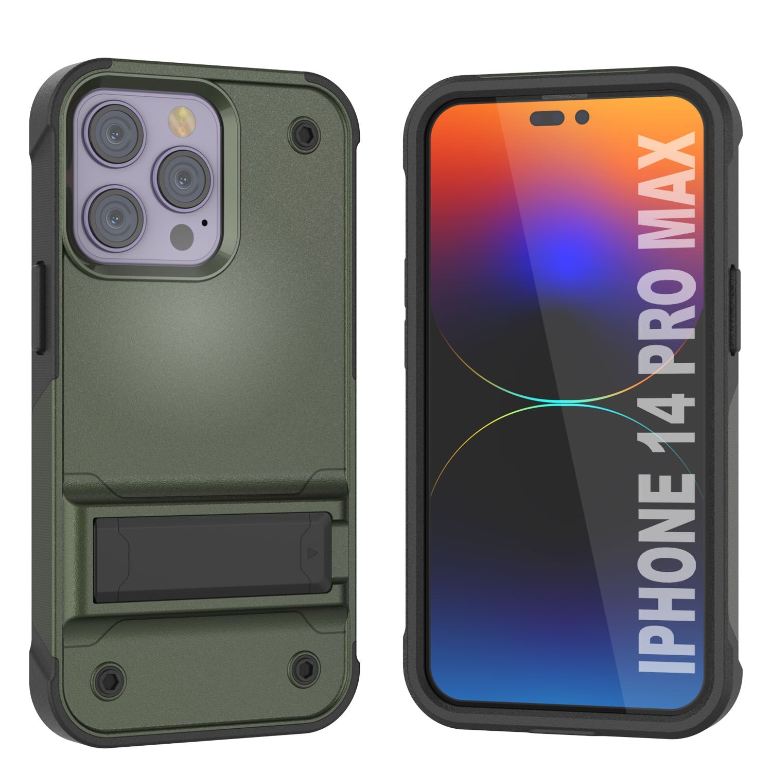 Capa Punkcase iPhone 14 Pro Max [Série Reliance] Cobertura Híbrida Protetora de Grau Militar com Suporte Incorporado [Verde Exército-Preto]