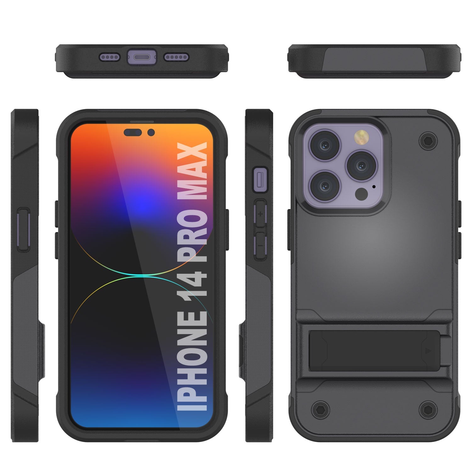 Capa Punkcase para iPhone 14 Pro Max [Série de Confiança] Capa Protetora Híbrida de Grau Militar com Suporte Embutido [Cinza-Preto]