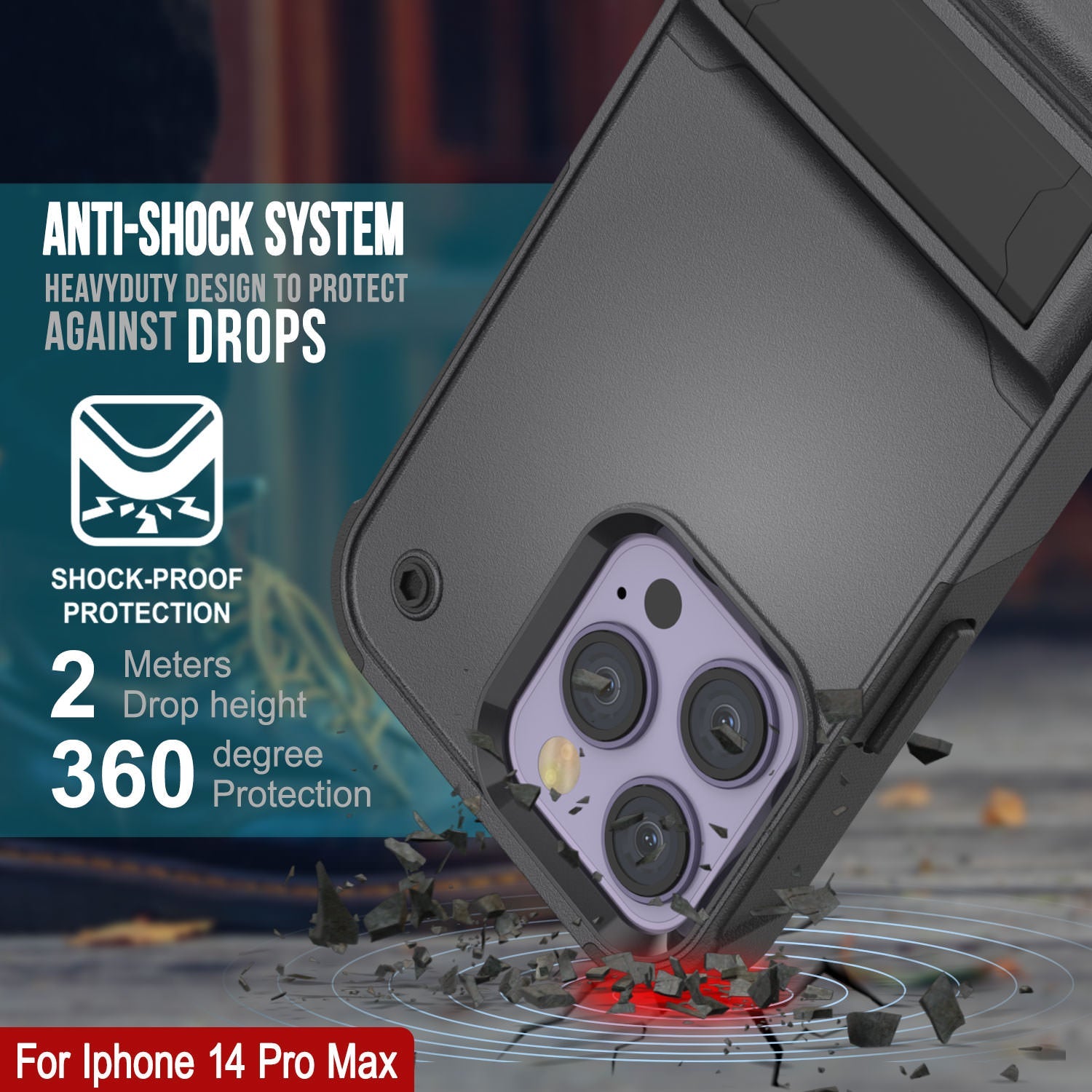 Capa Punkcase para iPhone 14 Pro Max [Série de Confiança] Capa Protetora Híbrida de Grau Militar com Suporte Embutido [Cinza-Preto]