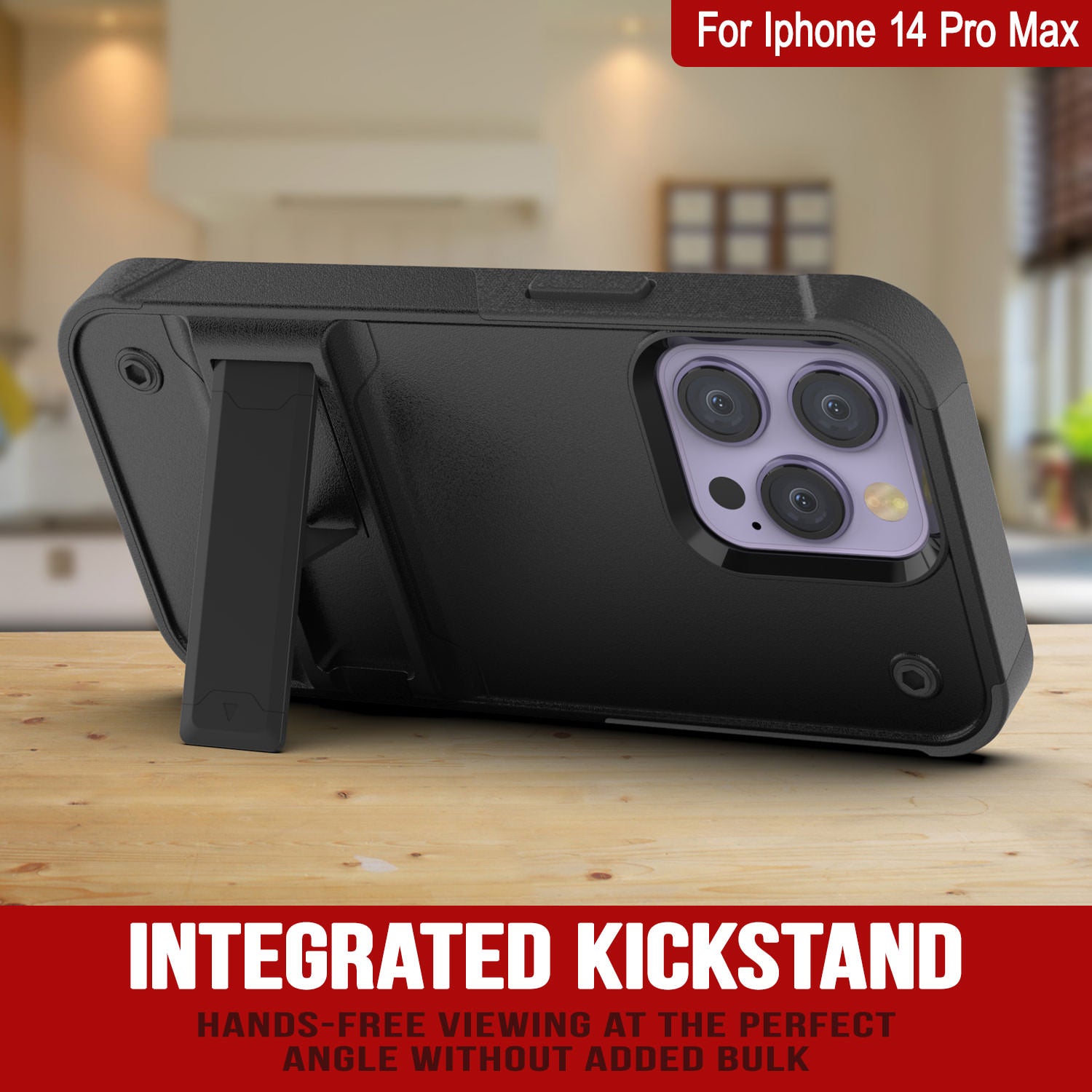 Capa Punkcase para iPhone 14 Pro Max [Série Reliance] Capa protetora híbrida de grau militar com suporte embutido [Preto]