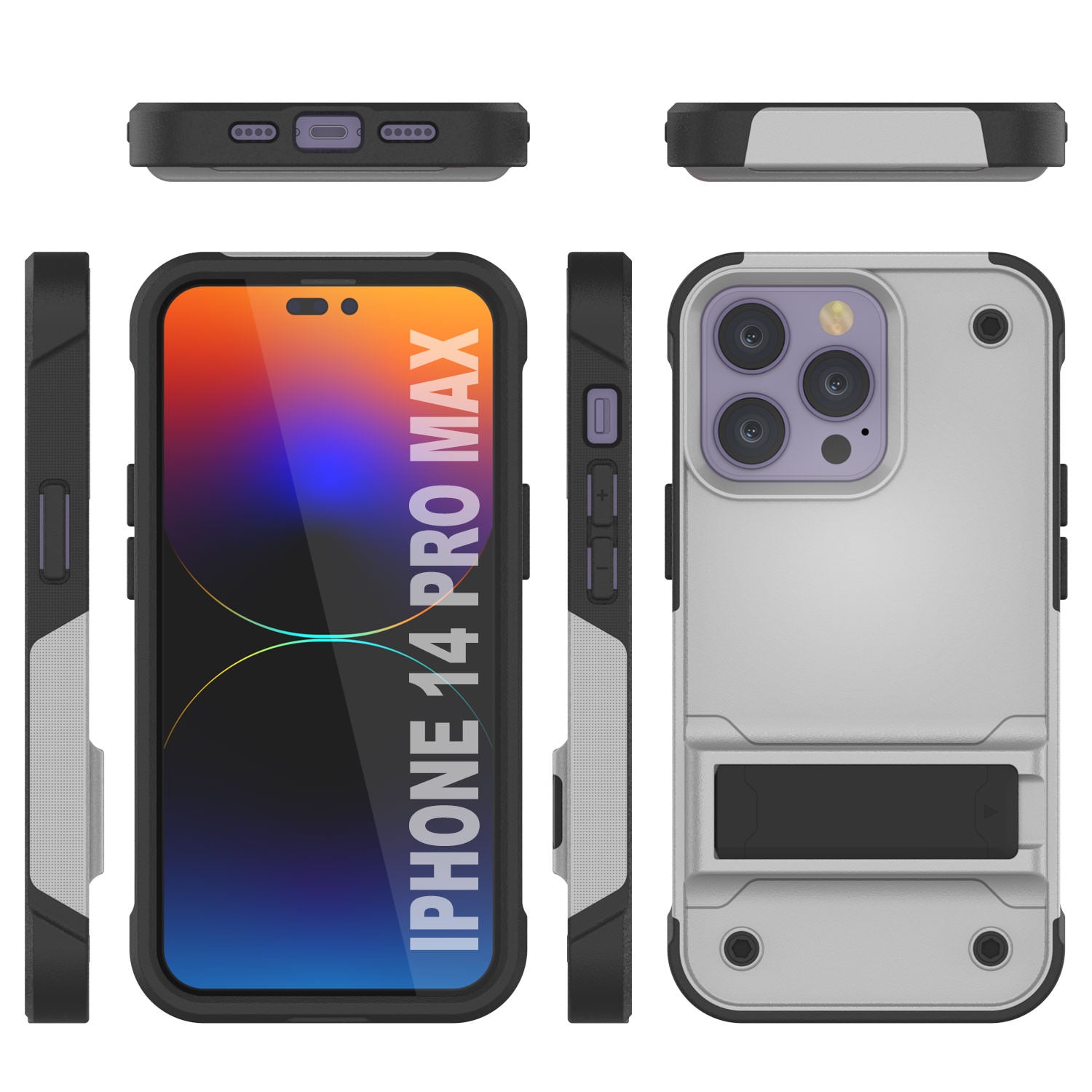 Capa Punkcase para iPhone 14 Pro Max [Série Reliance] Capa Híbrida Protetora de Grau Militar com Suporte Embutido [Branco-Preto]