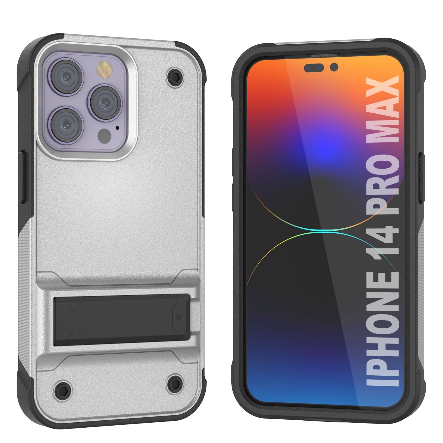 Capa Punkcase para iPhone 14 Pro Max [Série Reliance] Capa Híbrida Protetora de Grau Militar com Suporte Embutido [Branco-Preto]