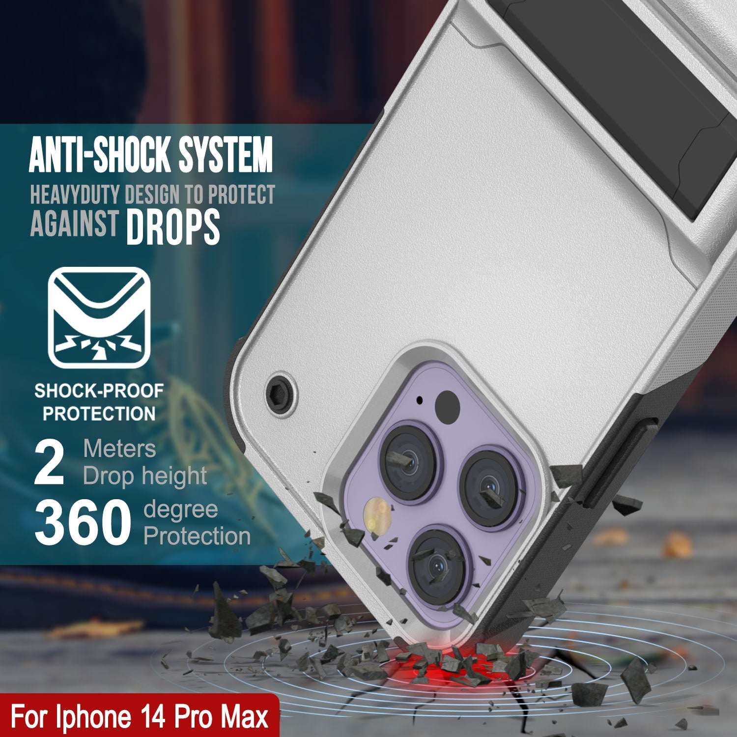 Capa Punkcase para iPhone 14 Pro Max [Série Reliance] Capa Híbrida Protetora de Grau Militar com Suporte Embutido [Branco-Preto]