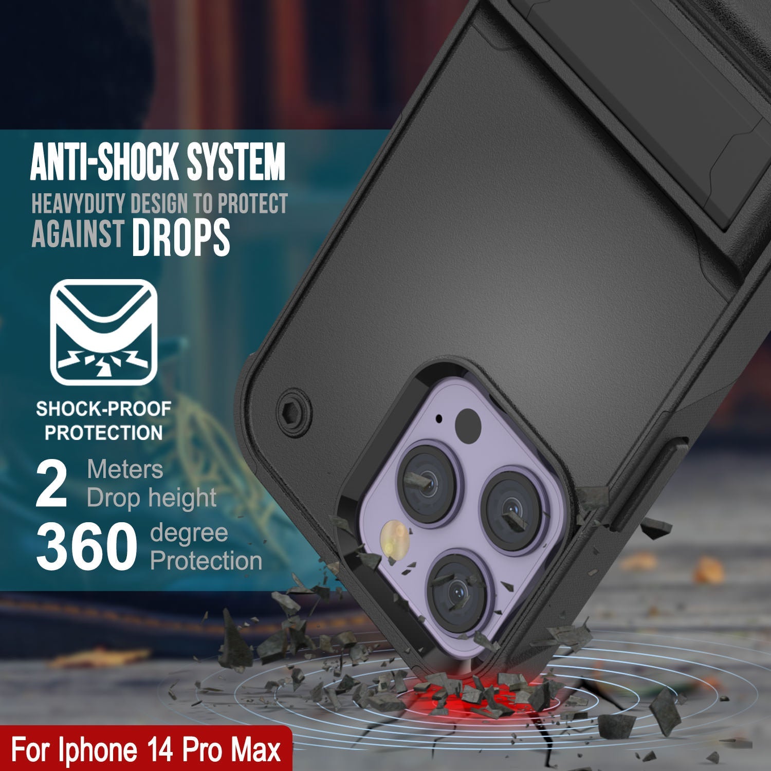 Capa Punkcase para iPhone 14 Pro Max [Série Reliance] Capa protetora híbrida de grau militar com suporte embutido [Preto]