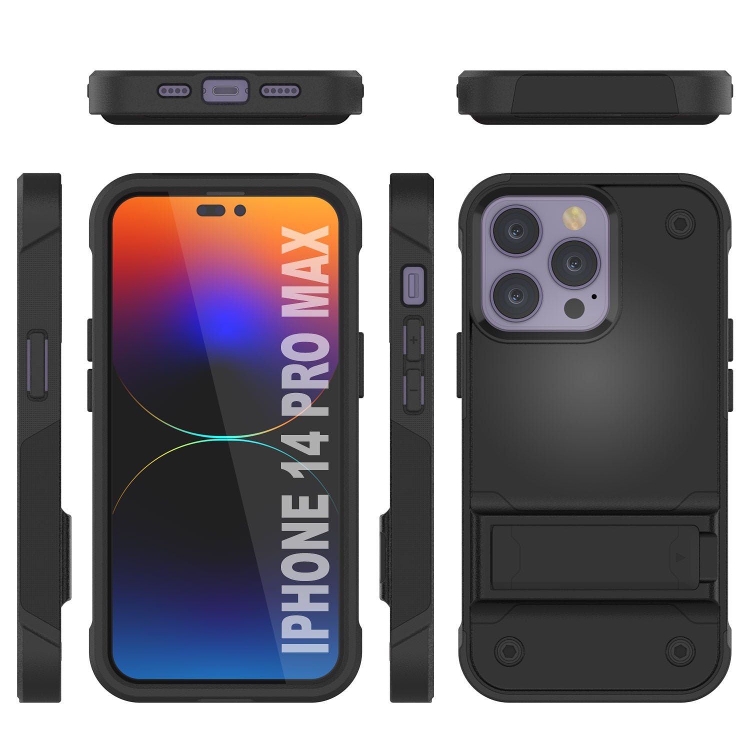 Capa Punkcase para iPhone 14 Pro Max [Série Reliance] Capa protetora híbrida de grau militar com suporte embutido [Preto]