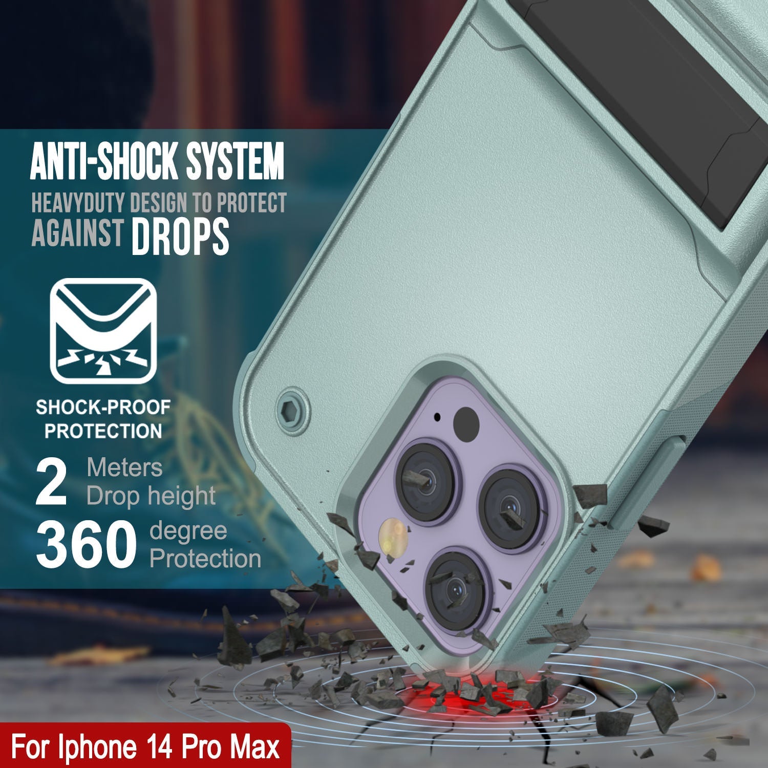 Capa Punkcase para iPhone 14 Pro Max [Série Reliance] Capa Híbrida Protetora de Grau Militar com Suporte Embutido [Verde]