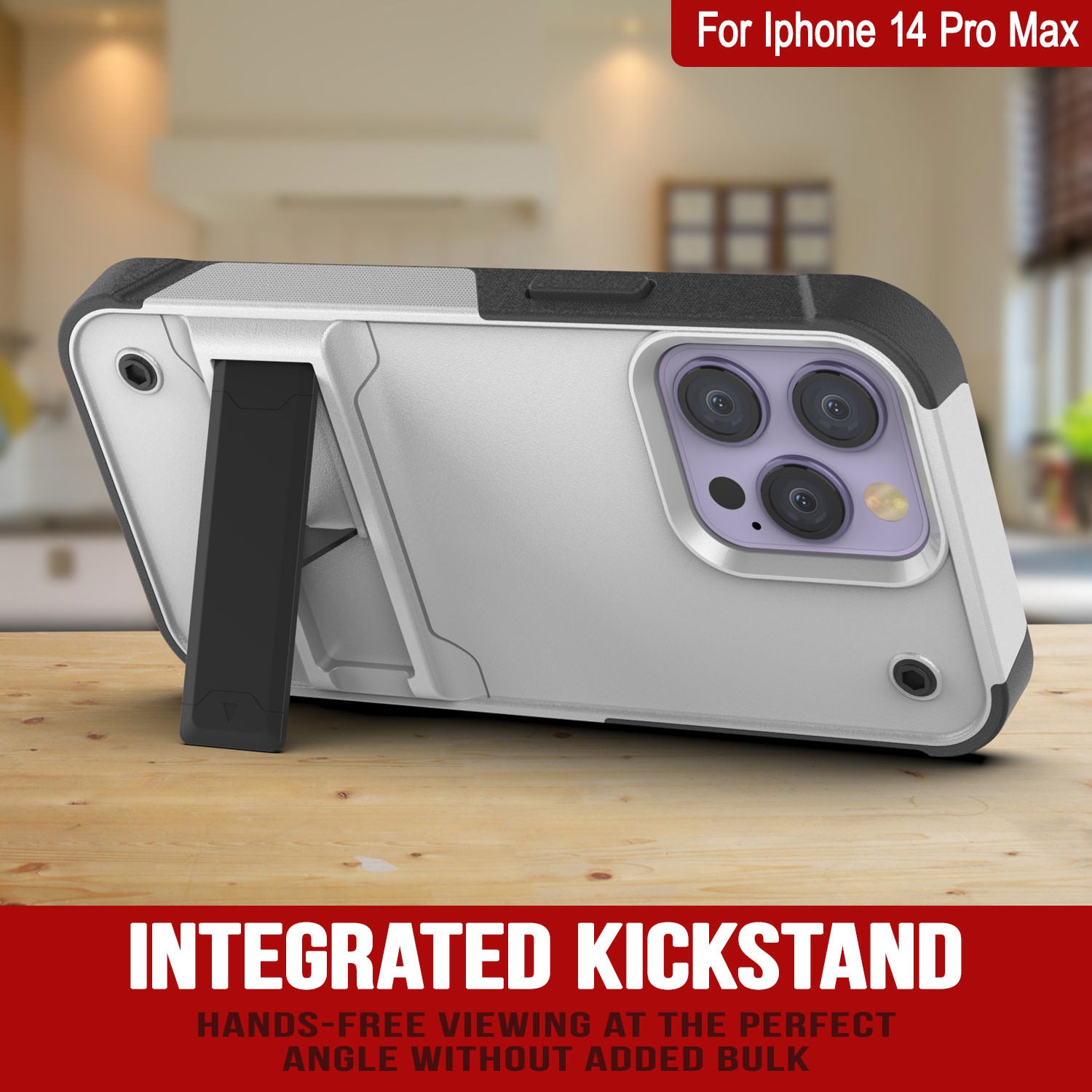 Capa Punkcase para iPhone 14 Pro Max [Série Reliance] Capa Híbrida Protetora de Grau Militar com Suporte Embutido [Branco-Preto]