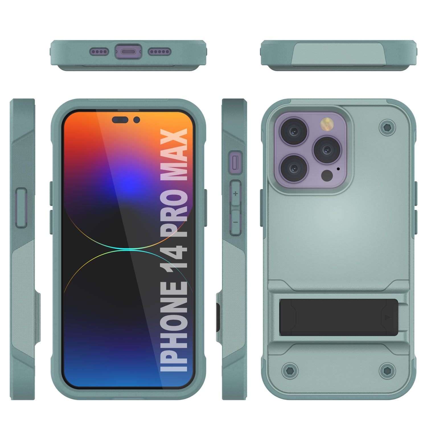 Capa Punkcase para iPhone 14 Pro Max [Série Reliance] Capa Híbrida Protetora de Grau Militar com Suporte Embutido [Verde]