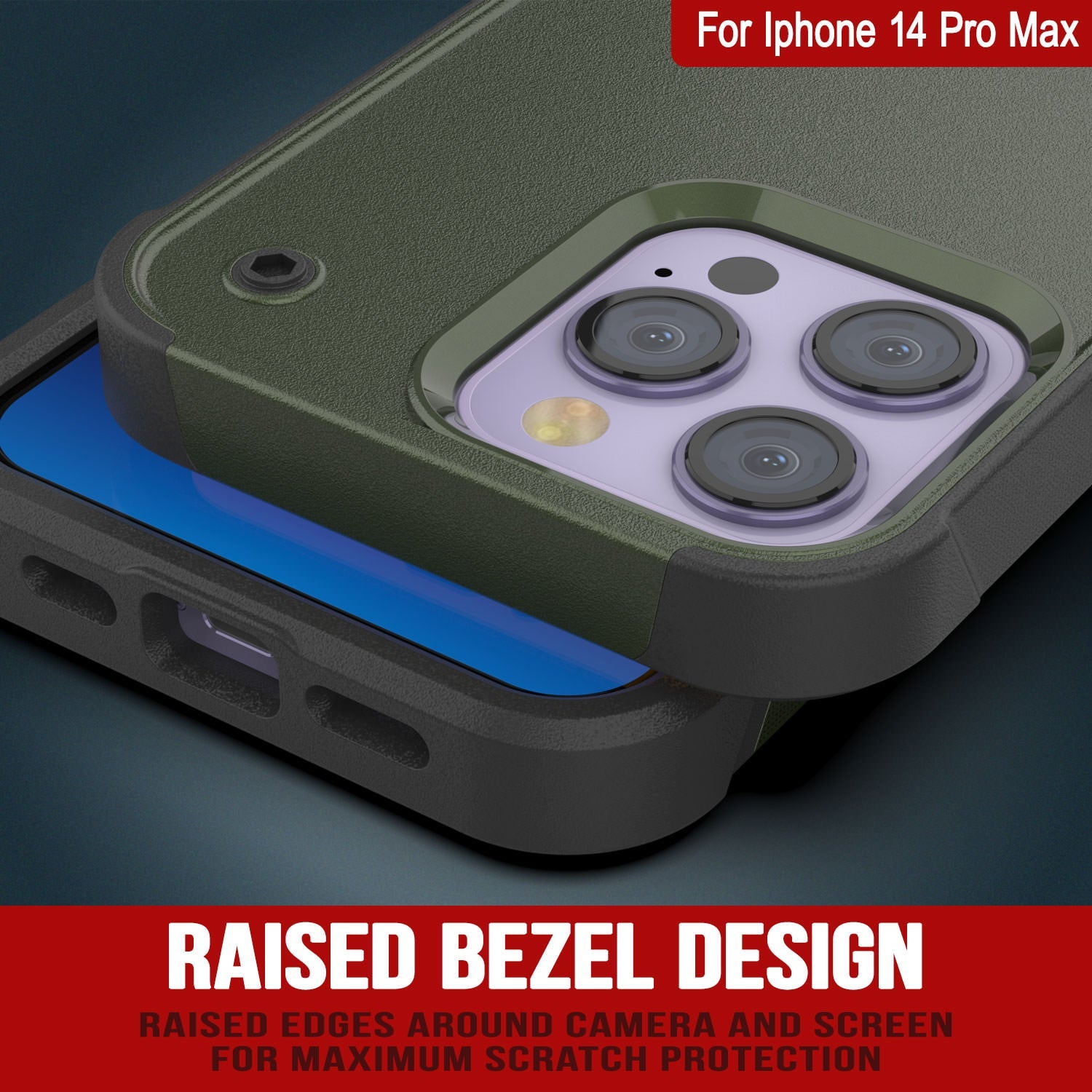 Capa Punkcase iPhone 14 Pro Max [Série Reliance] Cobertura Híbrida Protetora de Grau Militar com Suporte Incorporado [Verde Exército-Preto]