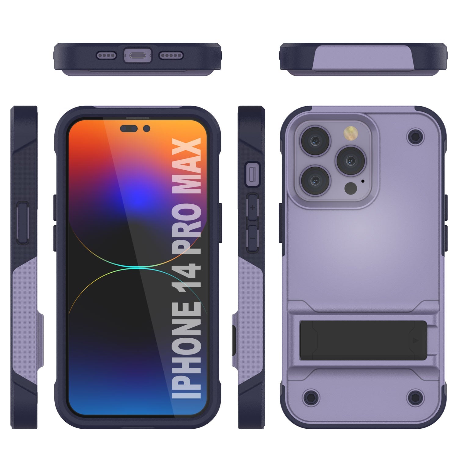 Capa Punkcase para iPhone 14 Pro Max [Série Reliance] Capa Híbrida Protetora de Grau Militar com Suporte Embutido [Roxo-Marinho]
