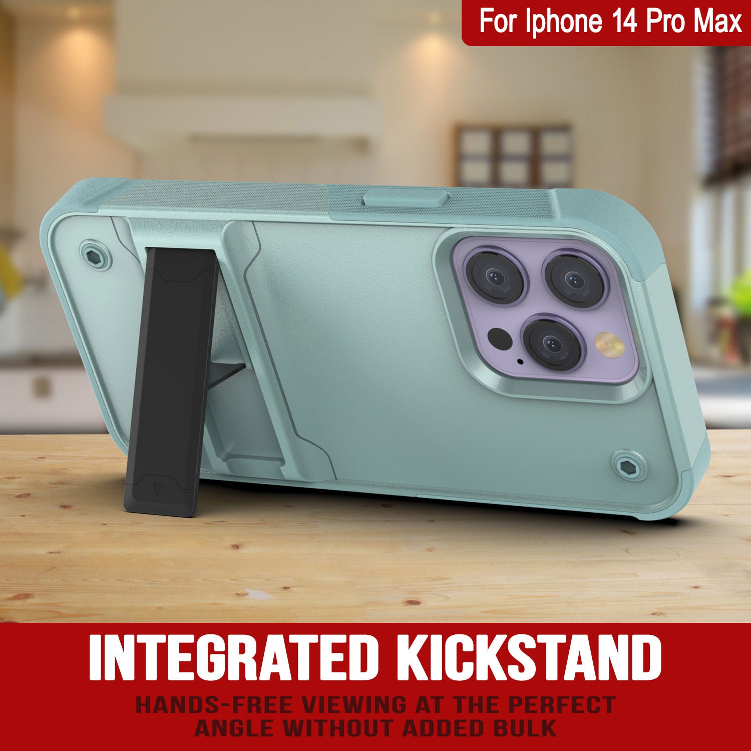 Capa Punkcase para iPhone 14 Pro Max [Série Reliance] Capa Híbrida Protetora de Grau Militar com Suporte Embutido [Verde]