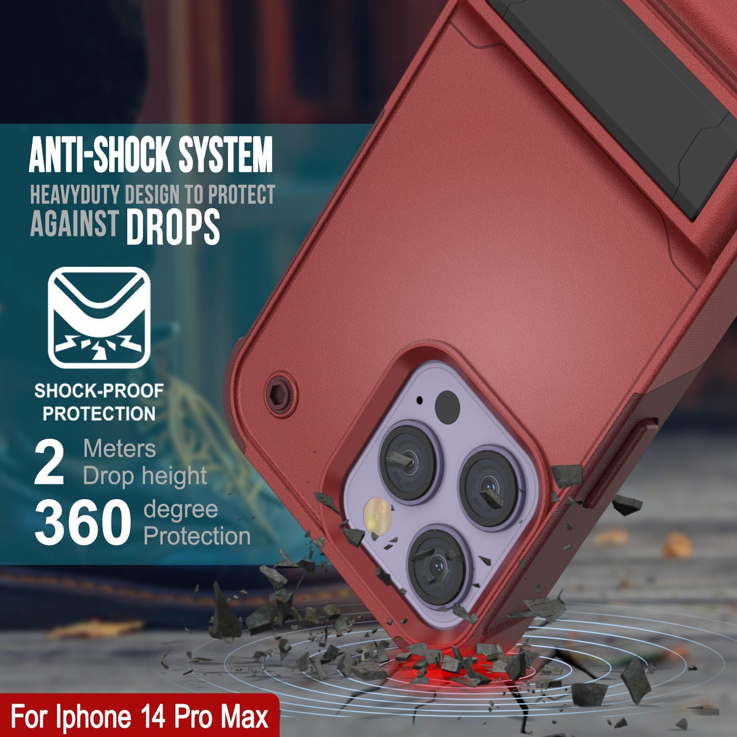 Capa Punkcase iPhone 14 Pro Max [Série Reliance] Cobertura Híbrida Protetora de Grau Militar com Suporte Integrado [Vermelho-Rosa]