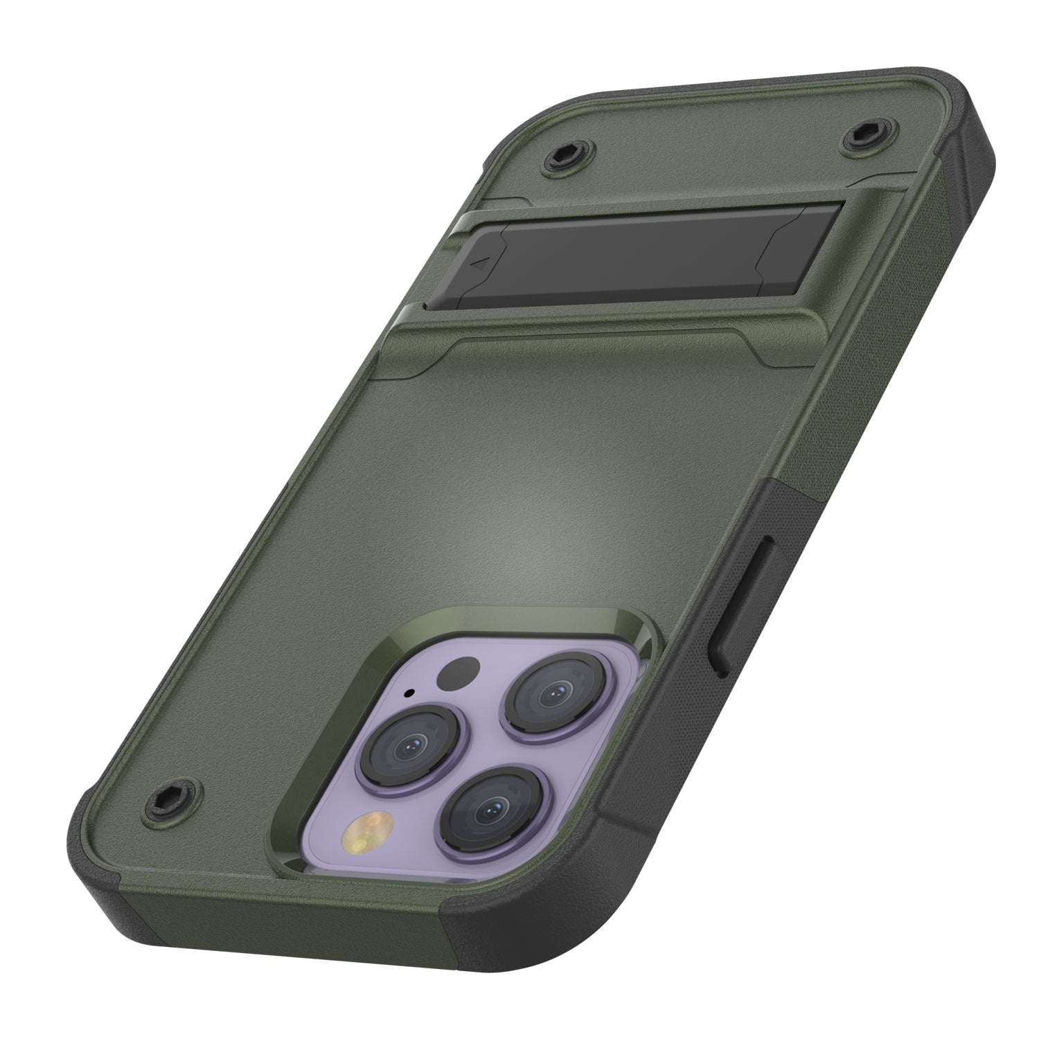 Capa Punkcase iPhone 14 Pro Max [Série Reliance] Cobertura Híbrida Protetora de Grau Militar com Suporte Incorporado [Verde Exército-Preto]