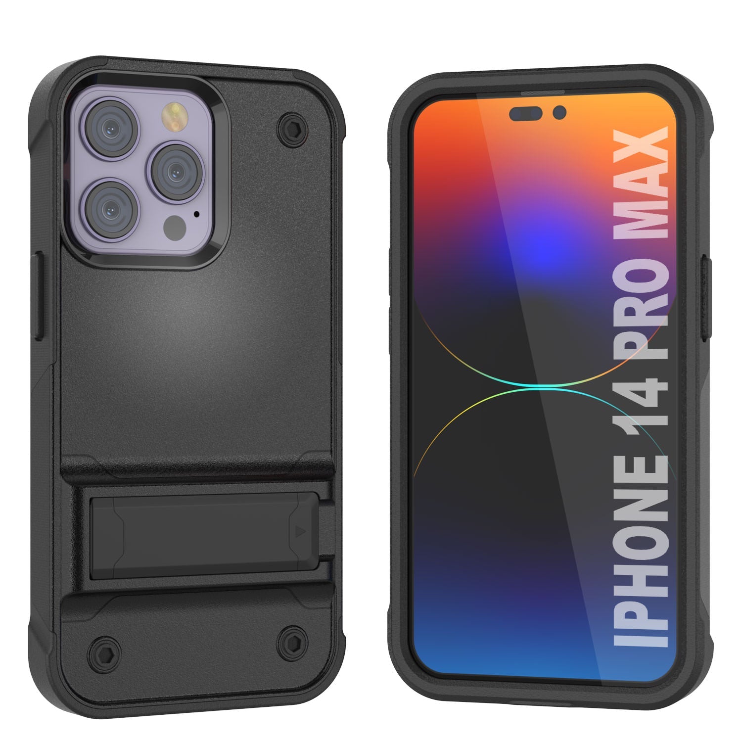 Capa Punkcase para iPhone 14 Pro Max [Série Reliance] Capa protetora híbrida de grau militar com suporte embutido [Preto]