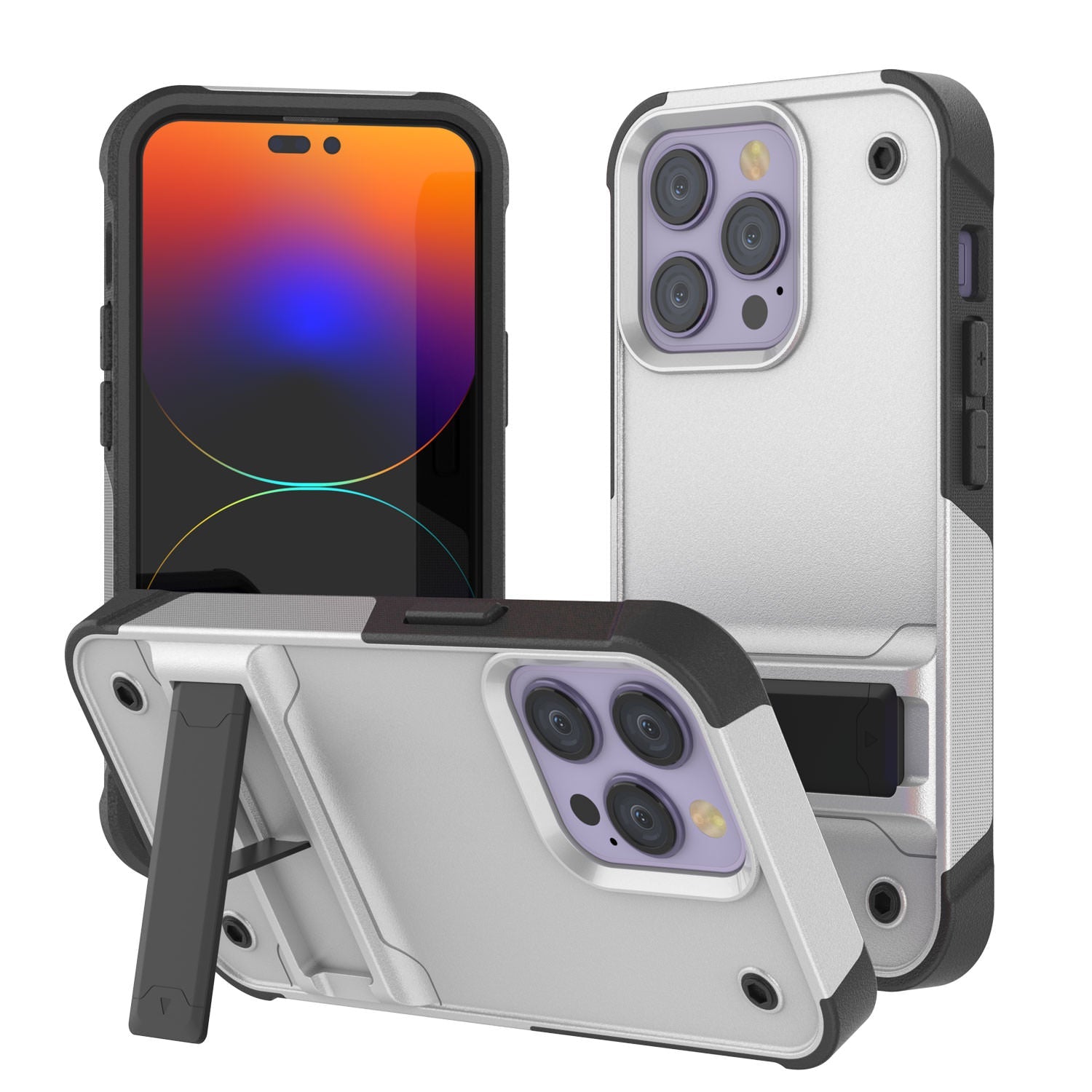 Capa Punkcase para iPhone 14 Pro Max [Série Reliance] Capa Híbrida Protetora de Grau Militar com Suporte Embutido [Branco-Preto]