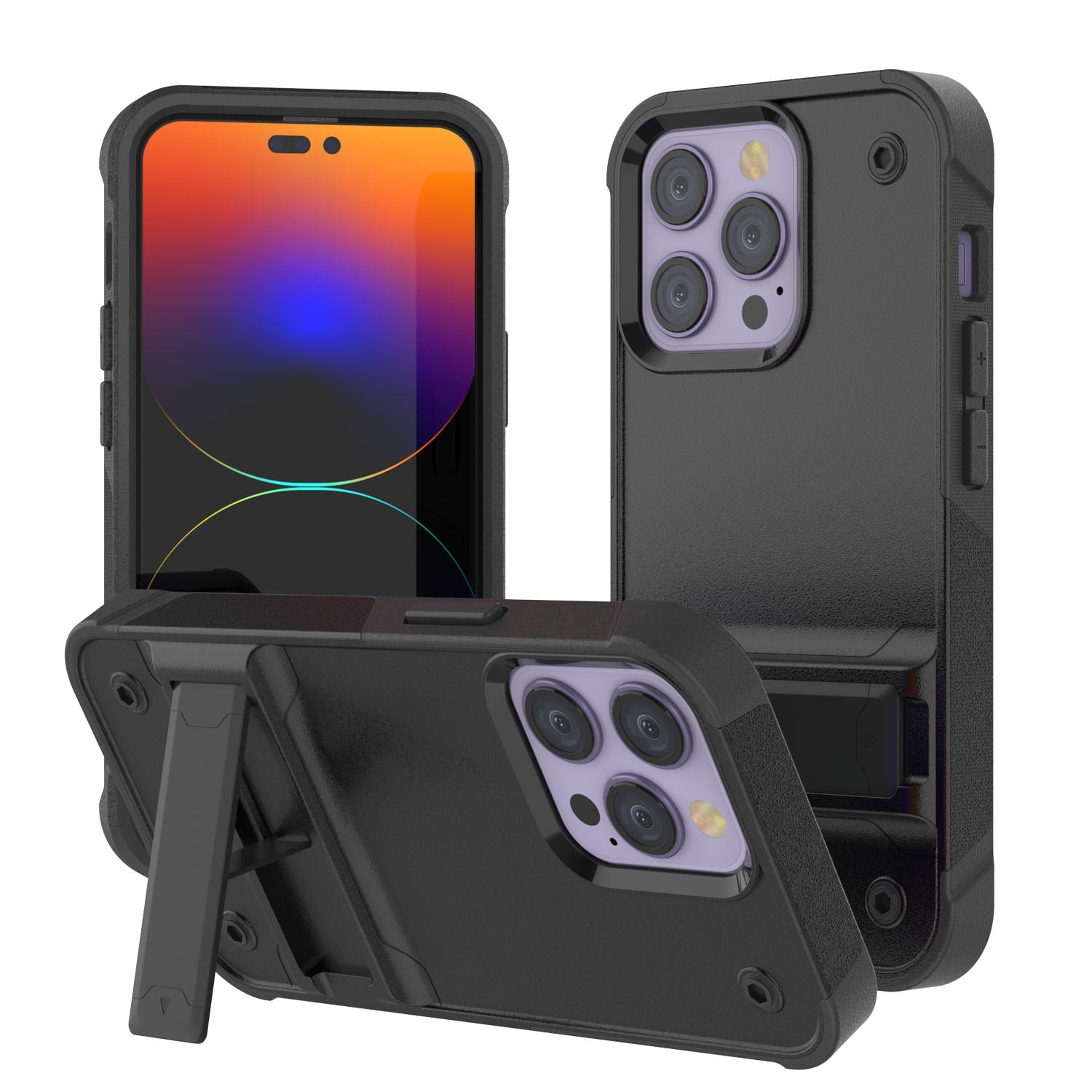 Capa Punkcase para iPhone 14 Pro Max [Série Reliance] Capa protetora híbrida de grau militar com suporte embutido [Preto]