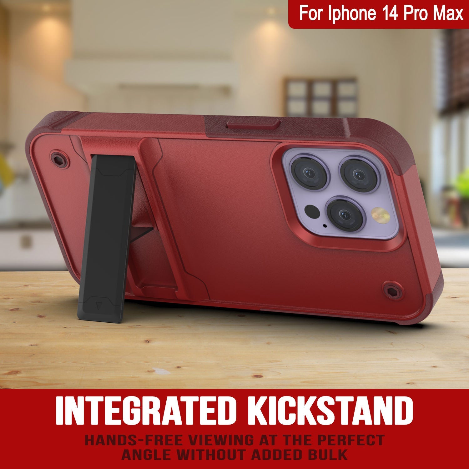 Capa Punkcase iPhone 14 Pro Max [Série Reliance] Cobertura Híbrida Protetora de Grau Militar com Suporte Integrado [Vermelho-Rosa]