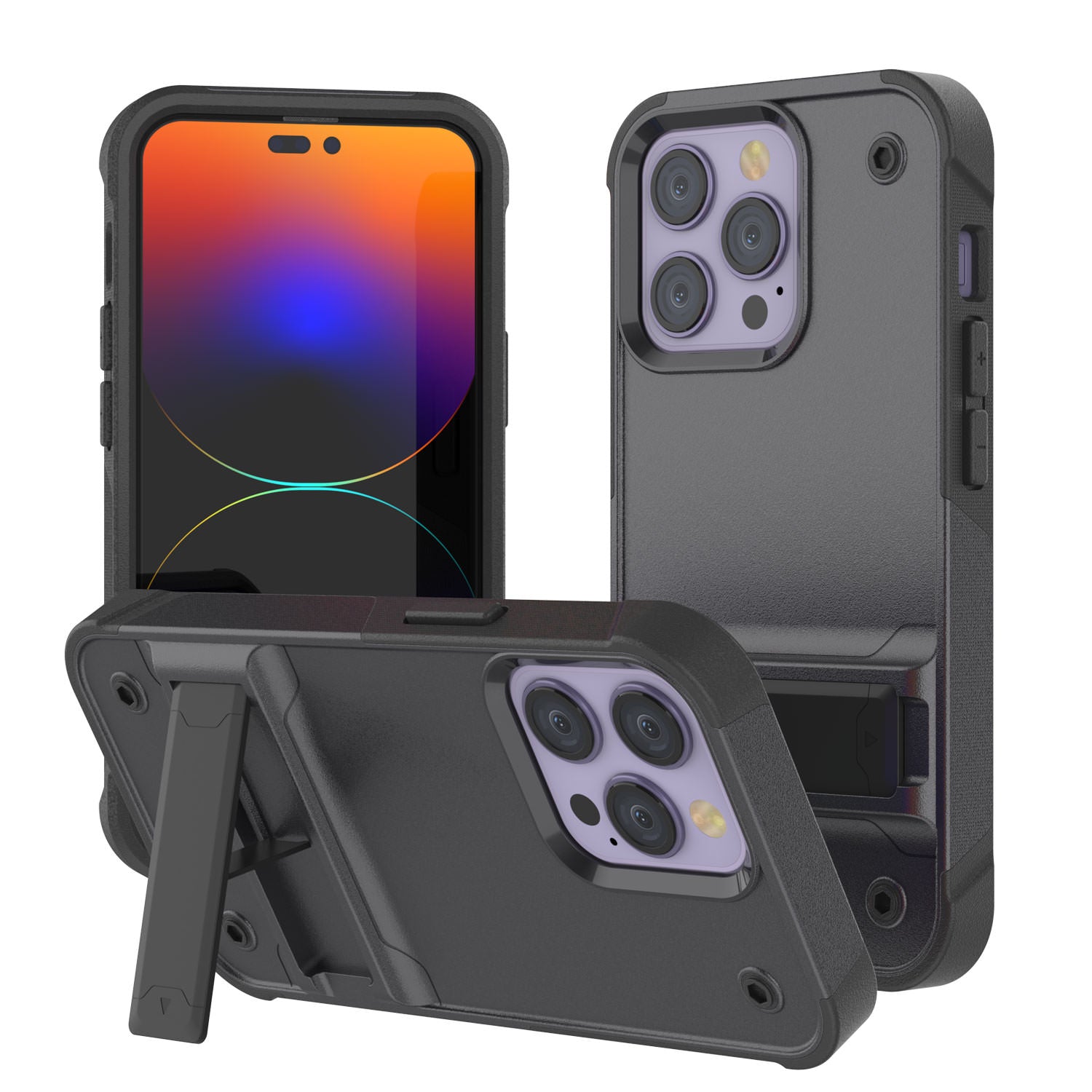 Capa Punkcase para iPhone 14 Pro Max [Série de Confiança] Capa Protetora Híbrida de Grau Militar com Suporte Embutido [Cinza-Preto]