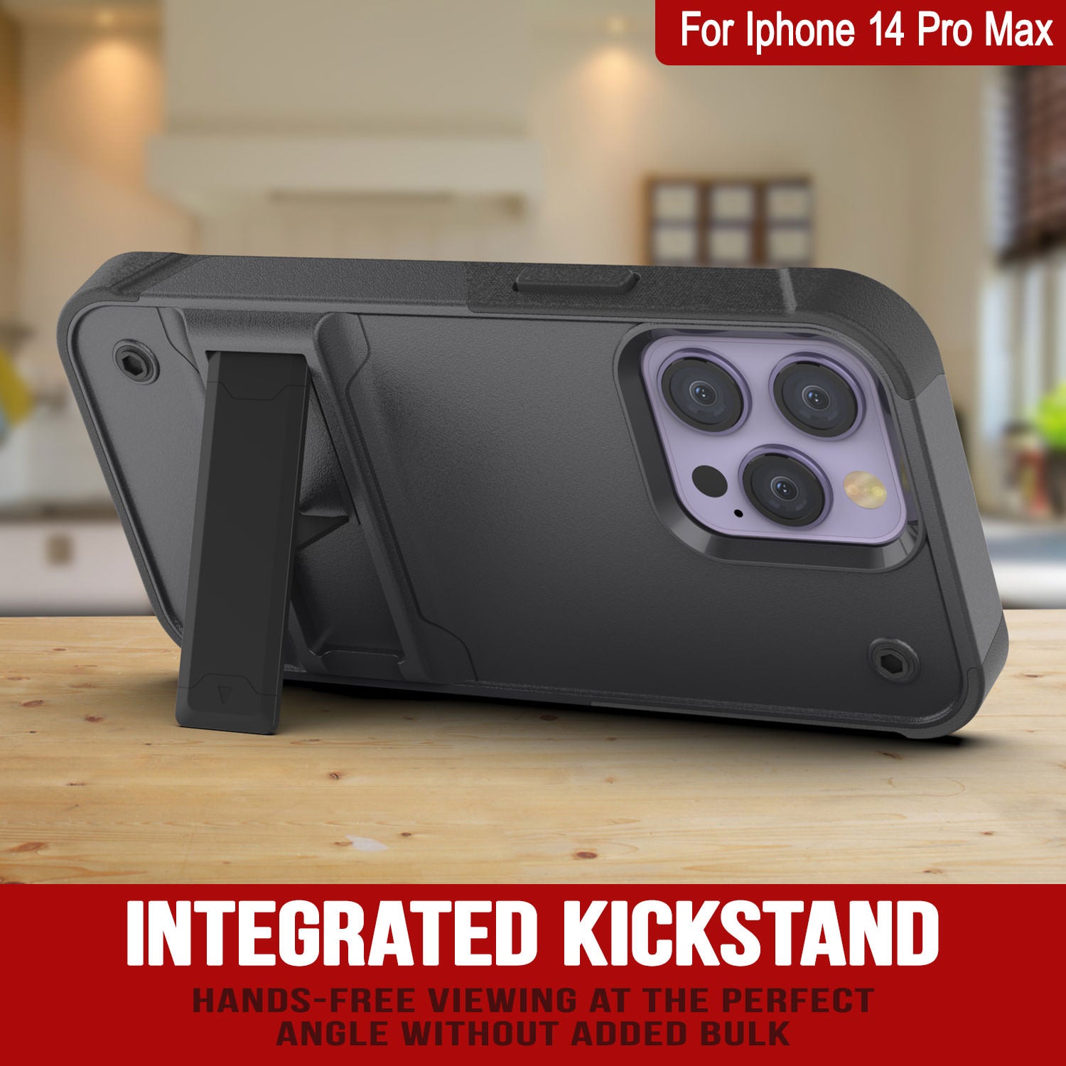 Capa Punkcase para iPhone 14 Pro Max [Série de Confiança] Capa Protetora Híbrida de Grau Militar com Suporte Embutido [Cinza-Preto]