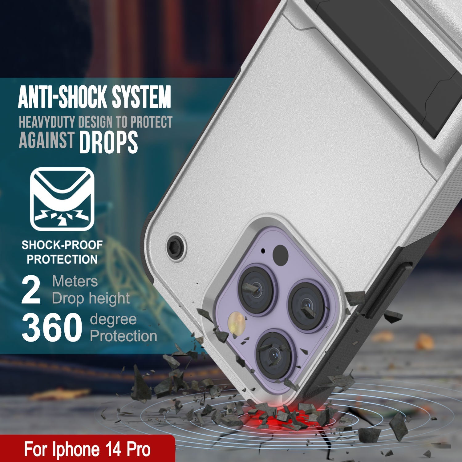 Capa Punkcase iPhone 14 Pro [Série Reliance] Cobertura Híbrida Protetora de Grau Militar com Suporte Embutido [Branco-Preto]