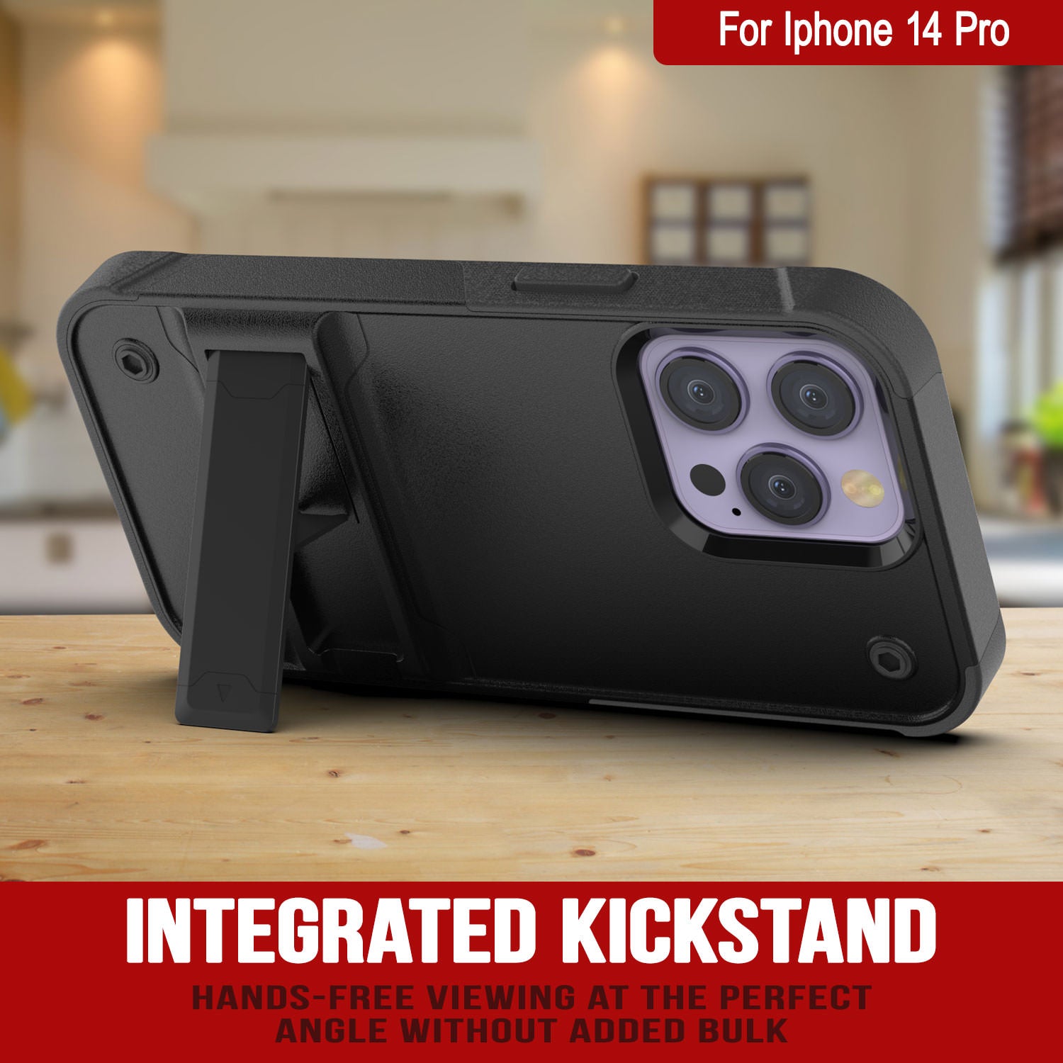 Capa Punkcase iPhone 14 Pro [Série Reliance] Capa Protetora Híbrida de Grau Militar com Suporte Integrado [Preto]
