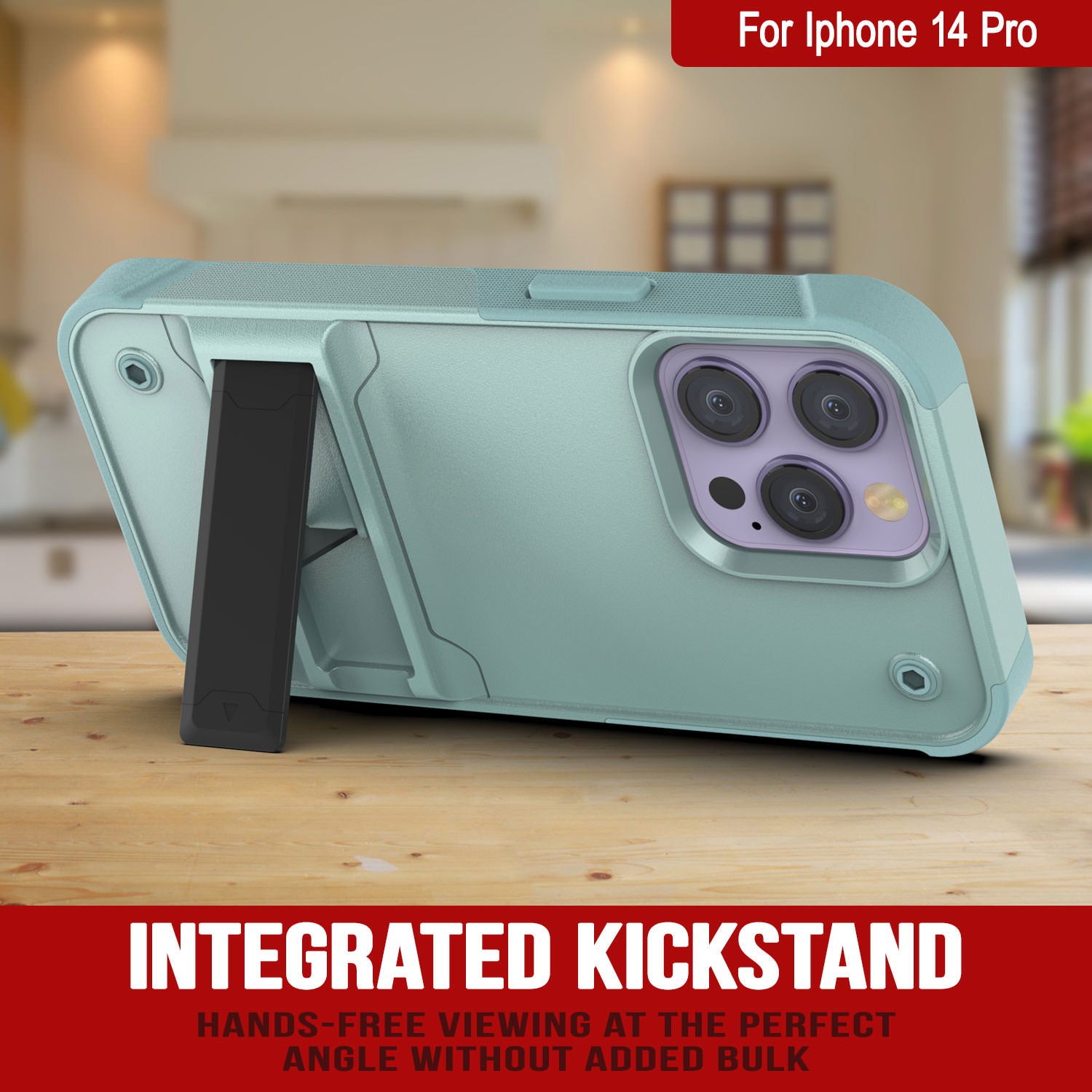 Capa Punkcase iPhone 14 Pro [Série Reliance] Capa protetora híbrida de qualidade militar com suporte embutido [Verde]