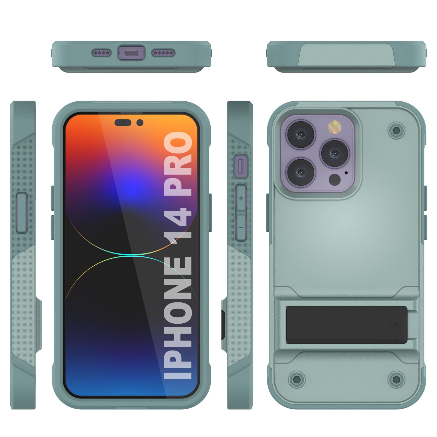 Capa Punkcase iPhone 14 Pro [Série Reliance] Capa protetora híbrida de qualidade militar com suporte embutido [Verde]