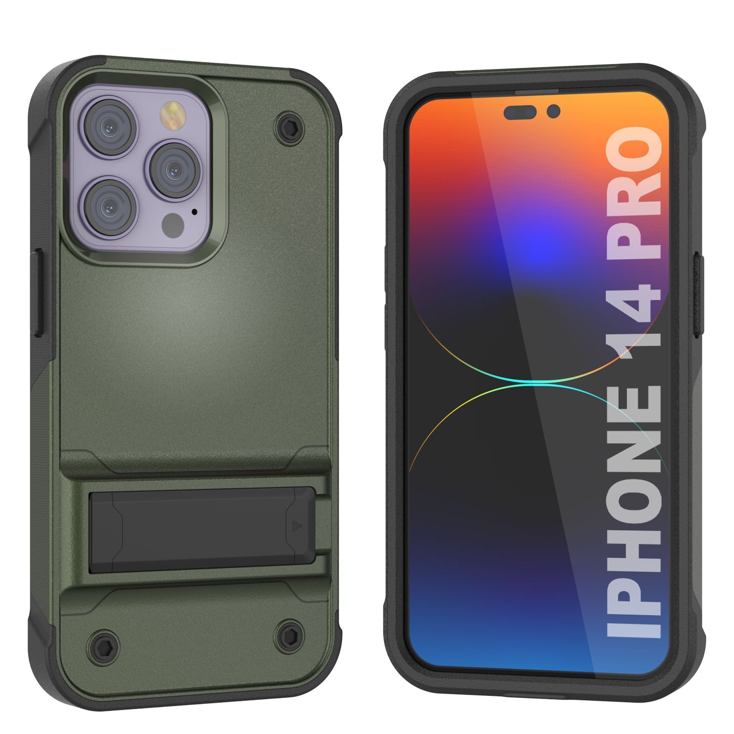 Capa Punkcase iPhone 14 Pro [Série Reliance] Protetora Híbrida de Grau Militar com Suporte Incorporado [Verde Exército-Preto]