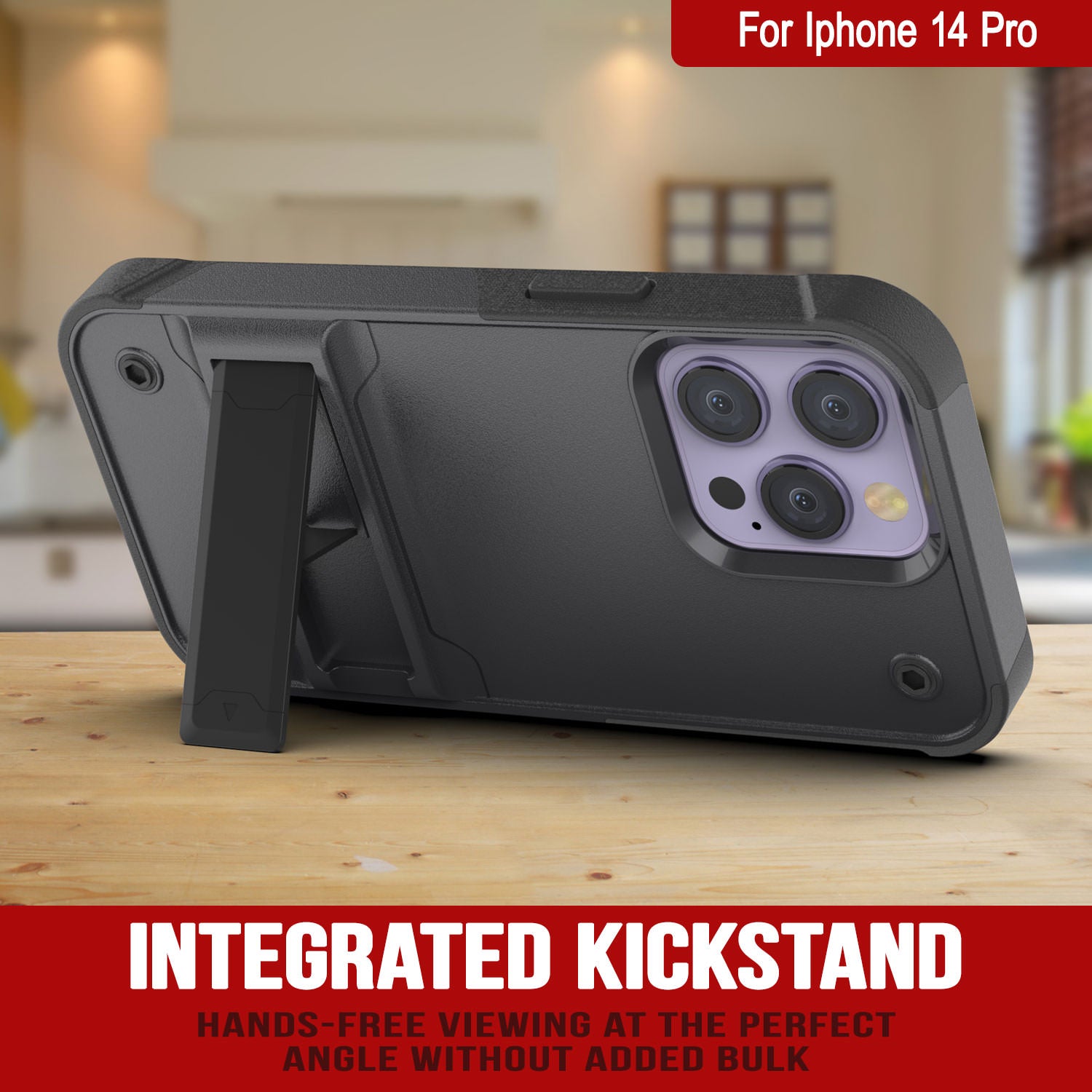 Capa Punkcase iPhone 14 Pro [Série Reliance] Cobertura híbrida protetora de grau militar com suporte embutido [Cinza-Preto]