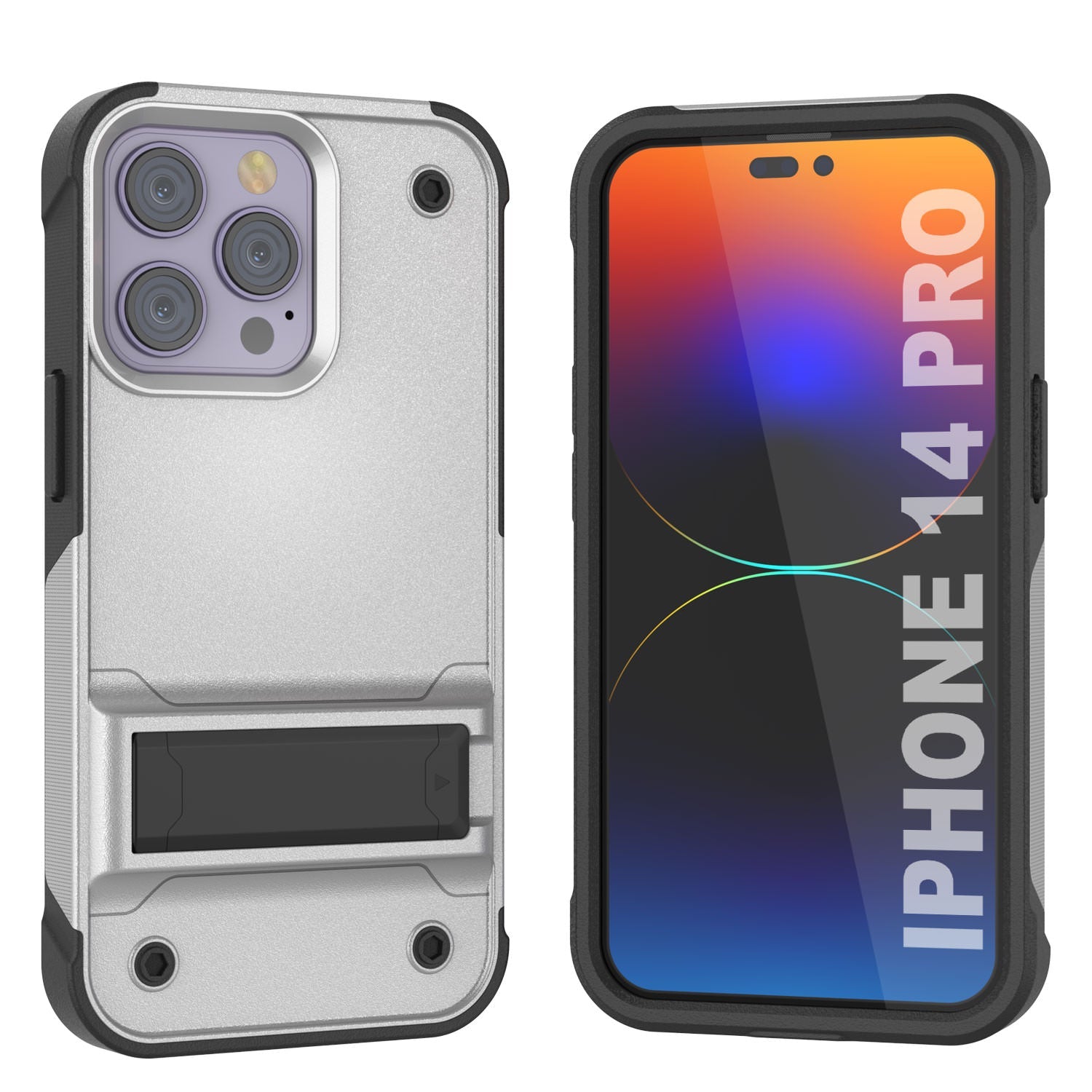 Capa Punkcase iPhone 14 Pro [Série Reliance] Cobertura Híbrida Protetora de Grau Militar com Suporte Embutido [Branco-Preto]