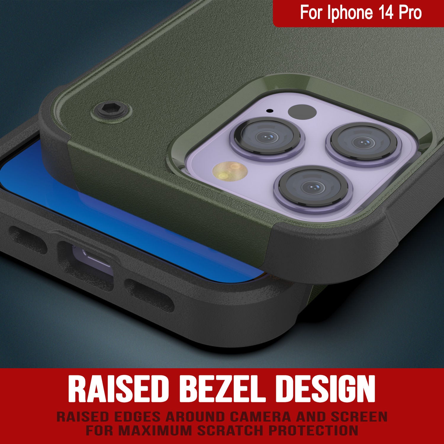 Capa Punkcase iPhone 14 Pro [Série Reliance] Protetora Híbrida de Grau Militar com Suporte Incorporado [Verde Exército-Preto]