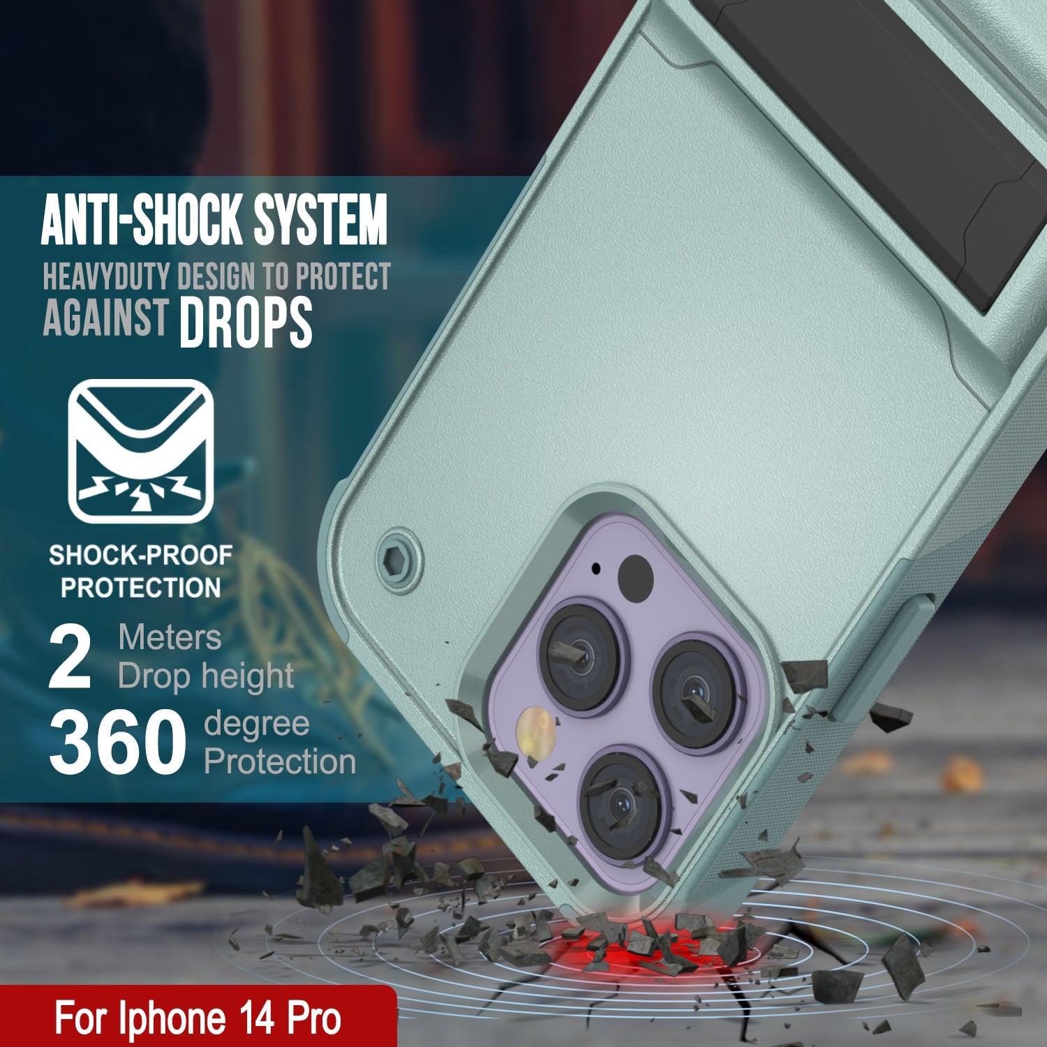 Capa Punkcase iPhone 14 Pro [Série Reliance] Capa protetora híbrida de qualidade militar com suporte embutido [Verde]