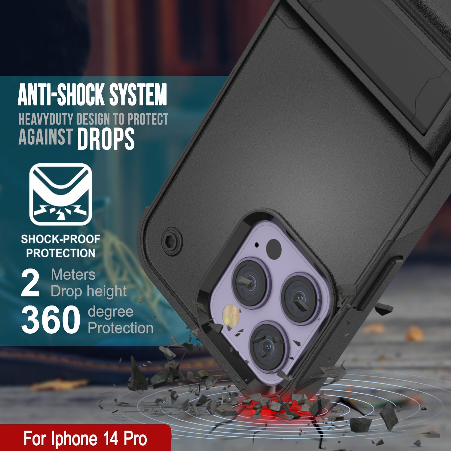 Capa Punkcase iPhone 14 Pro [Série Reliance] Capa Protetora Híbrida de Grau Militar com Suporte Integrado [Preto]
