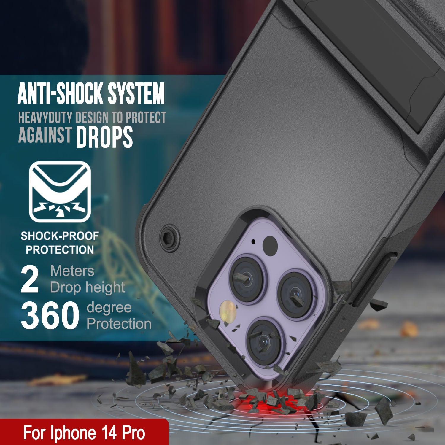 Capa Punkcase iPhone 14 Pro [Série Reliance] Cobertura híbrida protetora de grau militar com suporte embutido [Cinza-Preto]