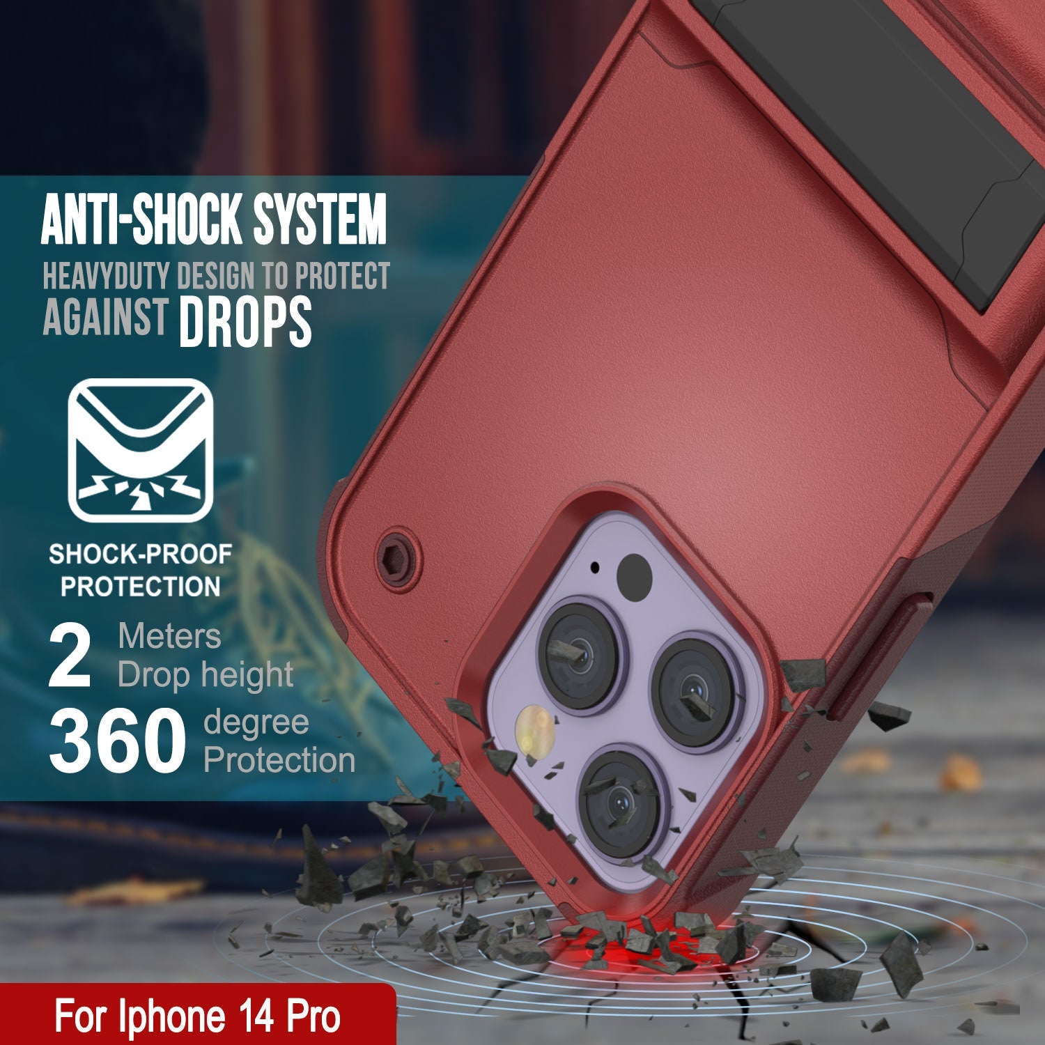 Capa Punkcase iPhone 14 Pro [Série Reliance] Capa Híbrida Protetora de Grau Militar com Suporte Integrado [Vermelho-Rosa]