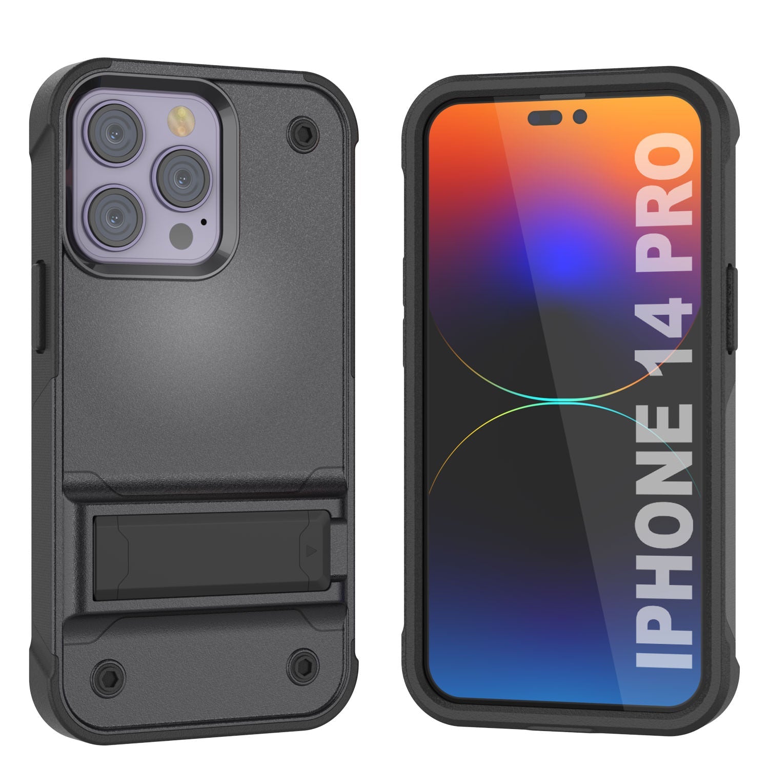 Capa Punkcase iPhone 14 Pro [Série Reliance] Cobertura híbrida protetora de grau militar com suporte embutido [Cinza-Preto]