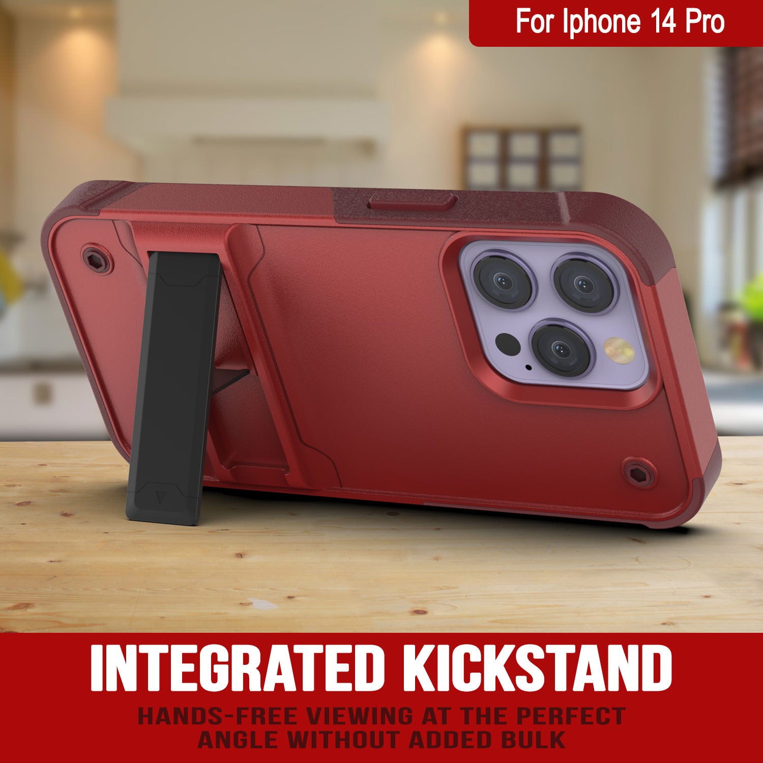Capa Punkcase iPhone 14 Pro [Série Reliance] Capa Híbrida Protetora de Grau Militar com Suporte Integrado [Vermelho-Rosa]
