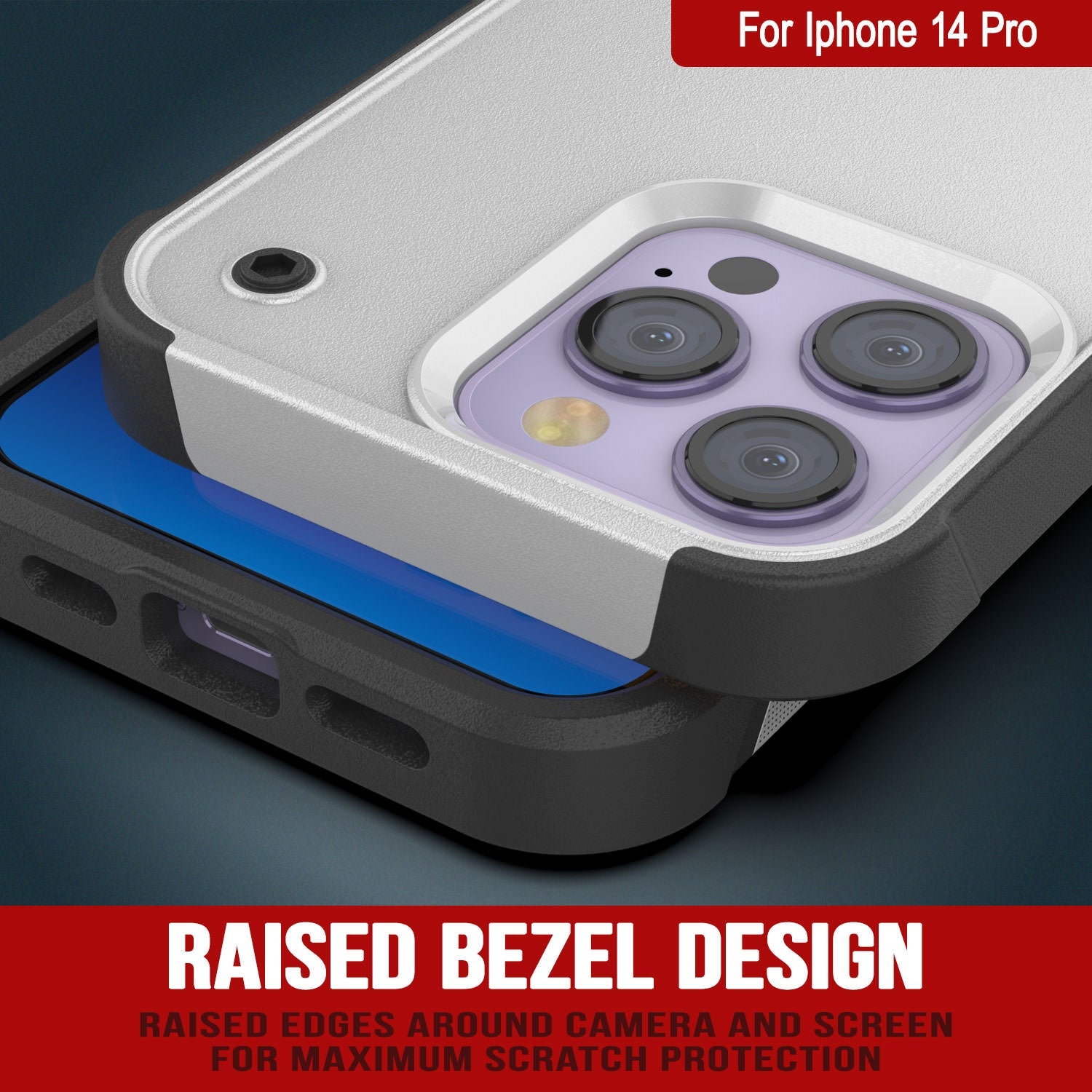 Capa Punkcase iPhone 14 Pro [Série Reliance] Cobertura Híbrida Protetora de Grau Militar com Suporte Embutido [Branco-Preto]