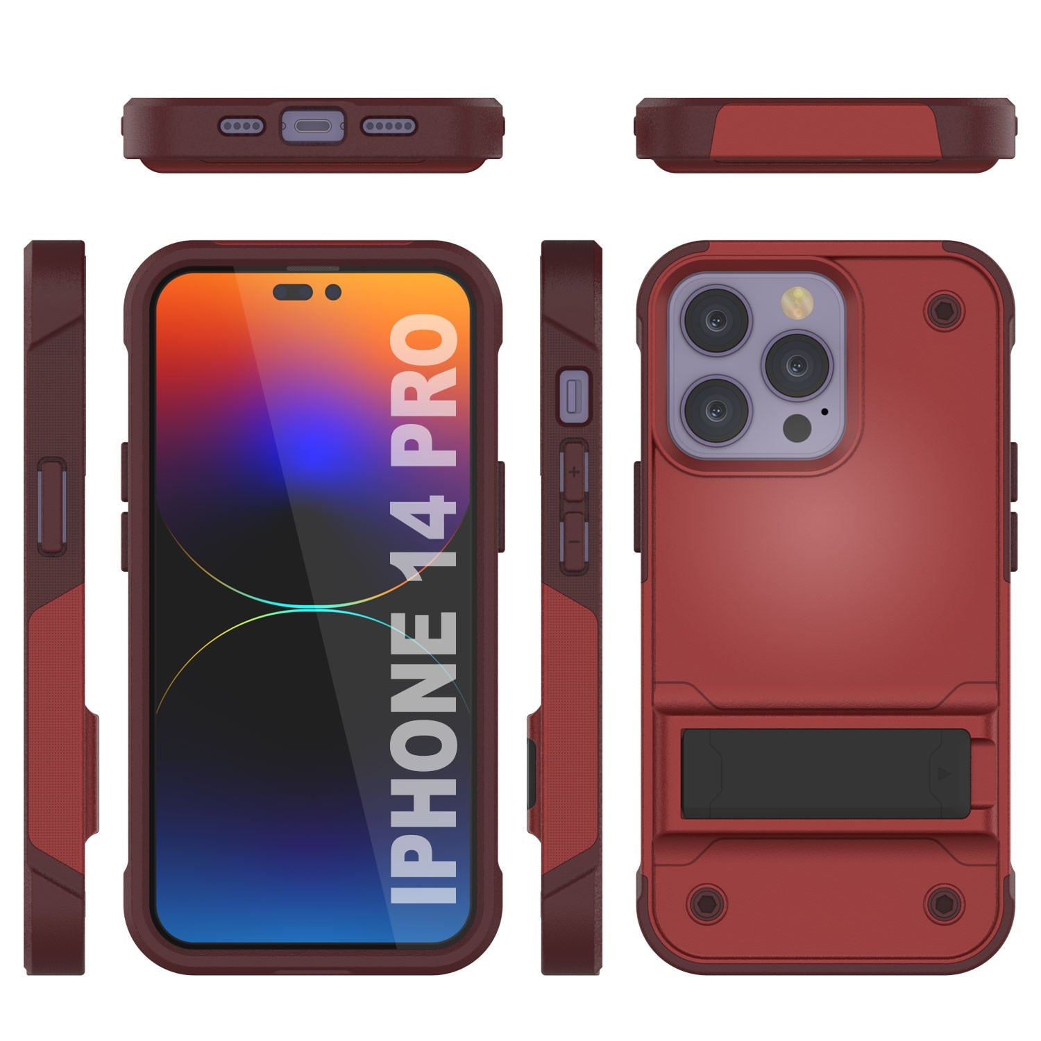 Capa Punkcase iPhone 14 Pro [Série Reliance] Capa Híbrida Protetora de Grau Militar com Suporte Integrado [Vermelho-Rosa]