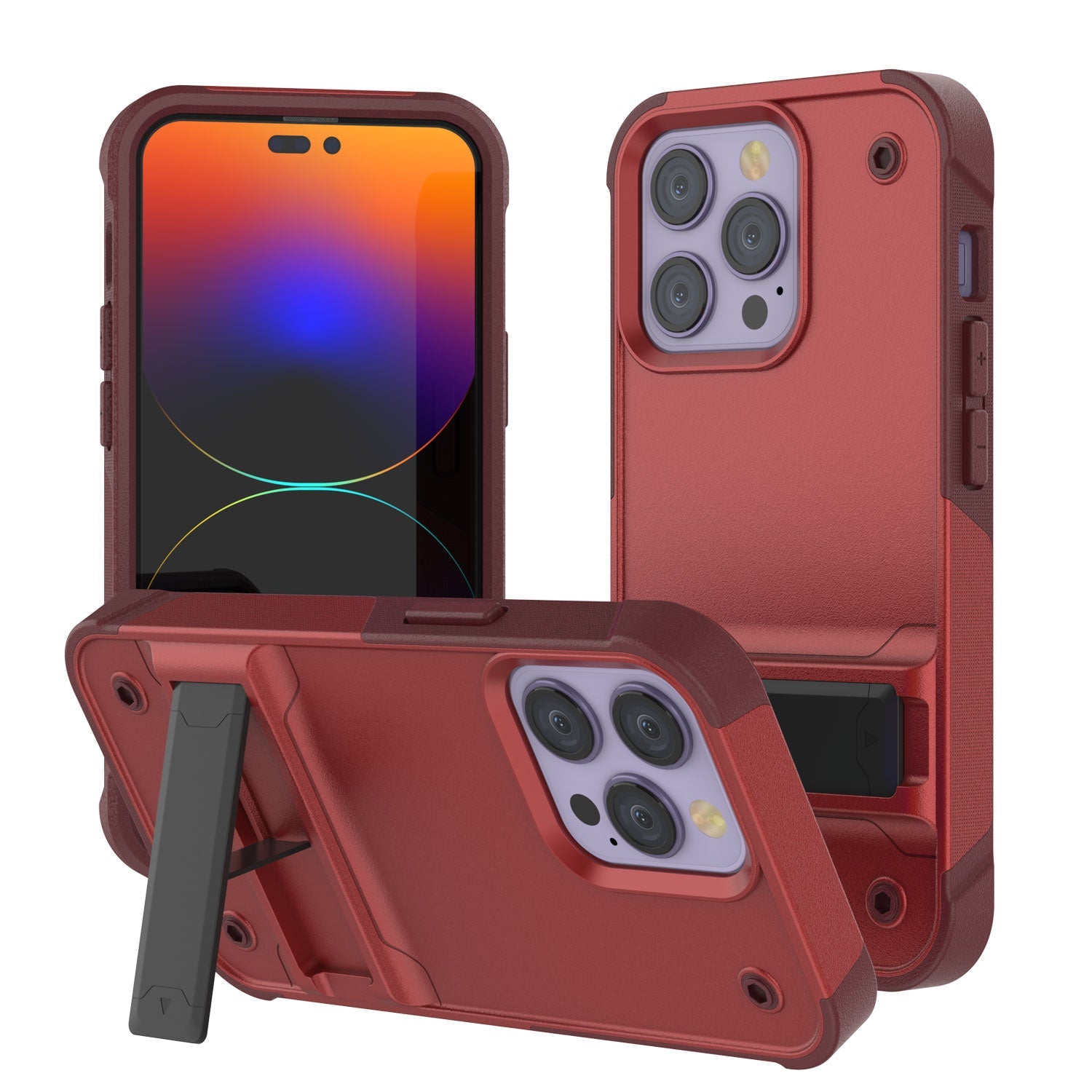 Capa Punkcase iPhone 14 Pro [Série Reliance] Capa Híbrida Protetora de Grau Militar com Suporte Integrado [Vermelho-Rosa]