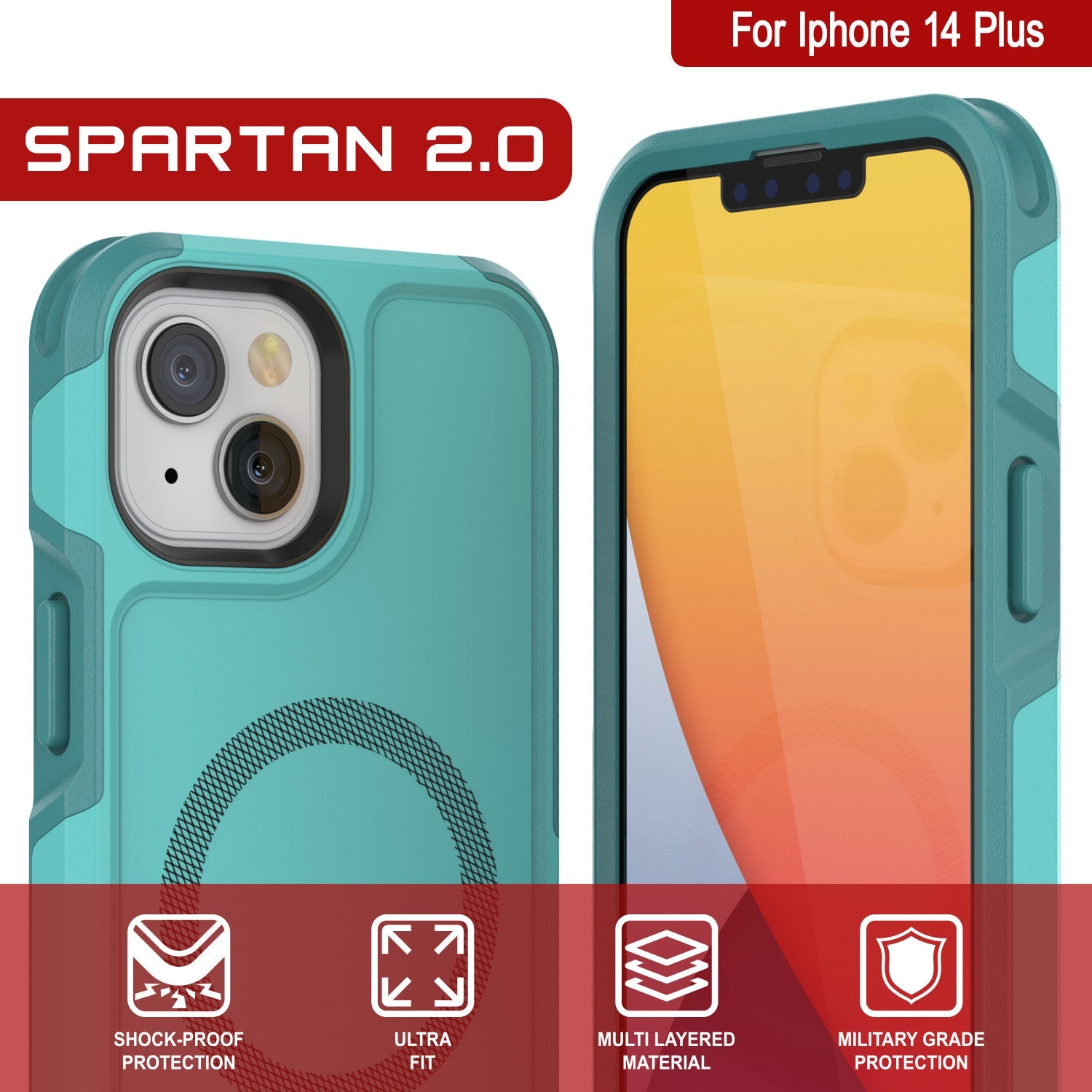 Capa PunkCase para iPhone 14 Plus, [Série Spartan 2.0] Capa Resistente Transparente com Protetor de Tela Embutido [Azul]