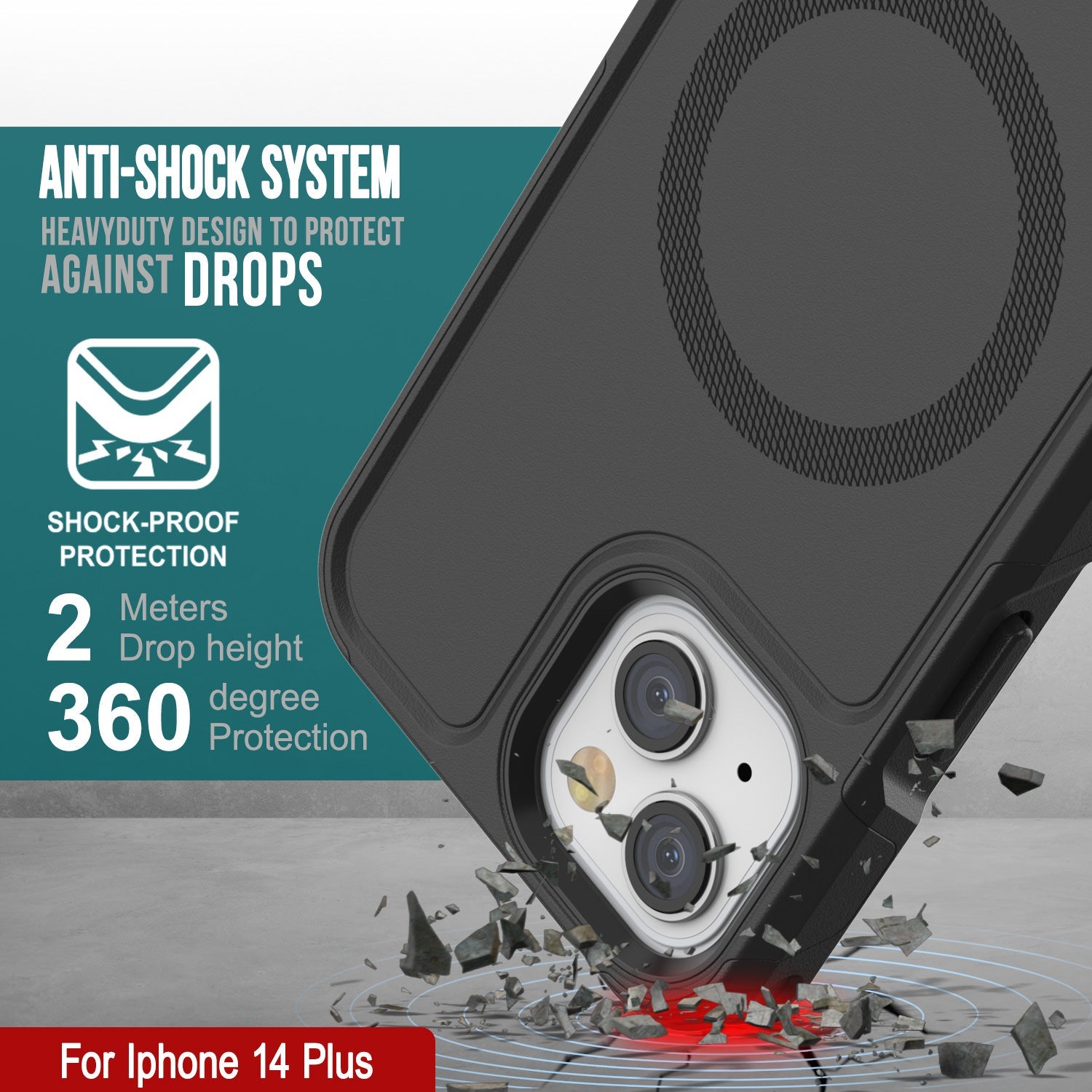 Capa PunkCase para iPhone 14 Plus, Série Spartan 2.0 Transparente Resistente e Resistente com Protetor de Tela Integrado [Preto]