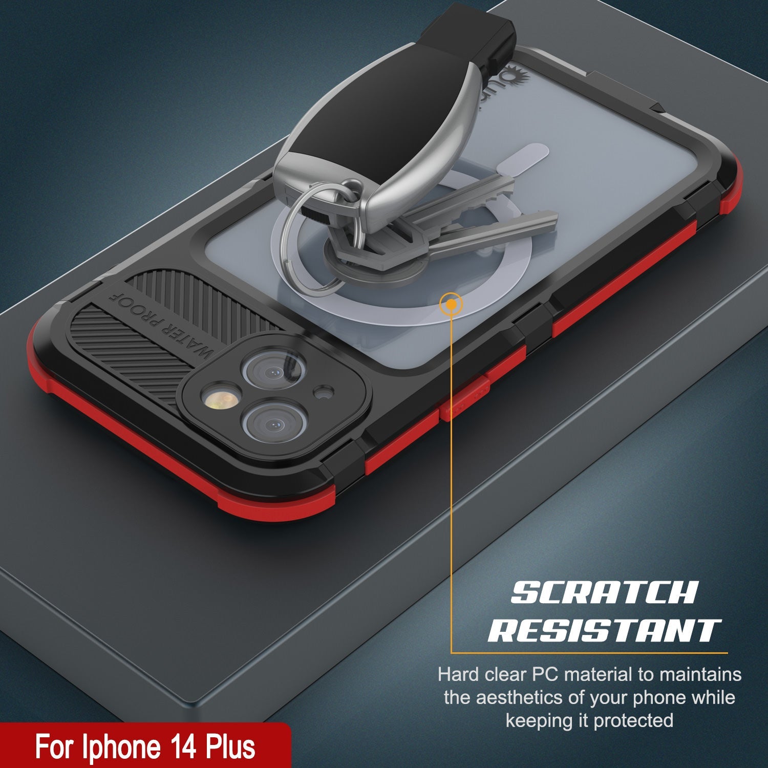 Capa à prova d'água em alumínio da série iPhone 14 Plus Metal Extreme 2.0 IP68 com protetor de tela integrado [Preto-Vermelho]