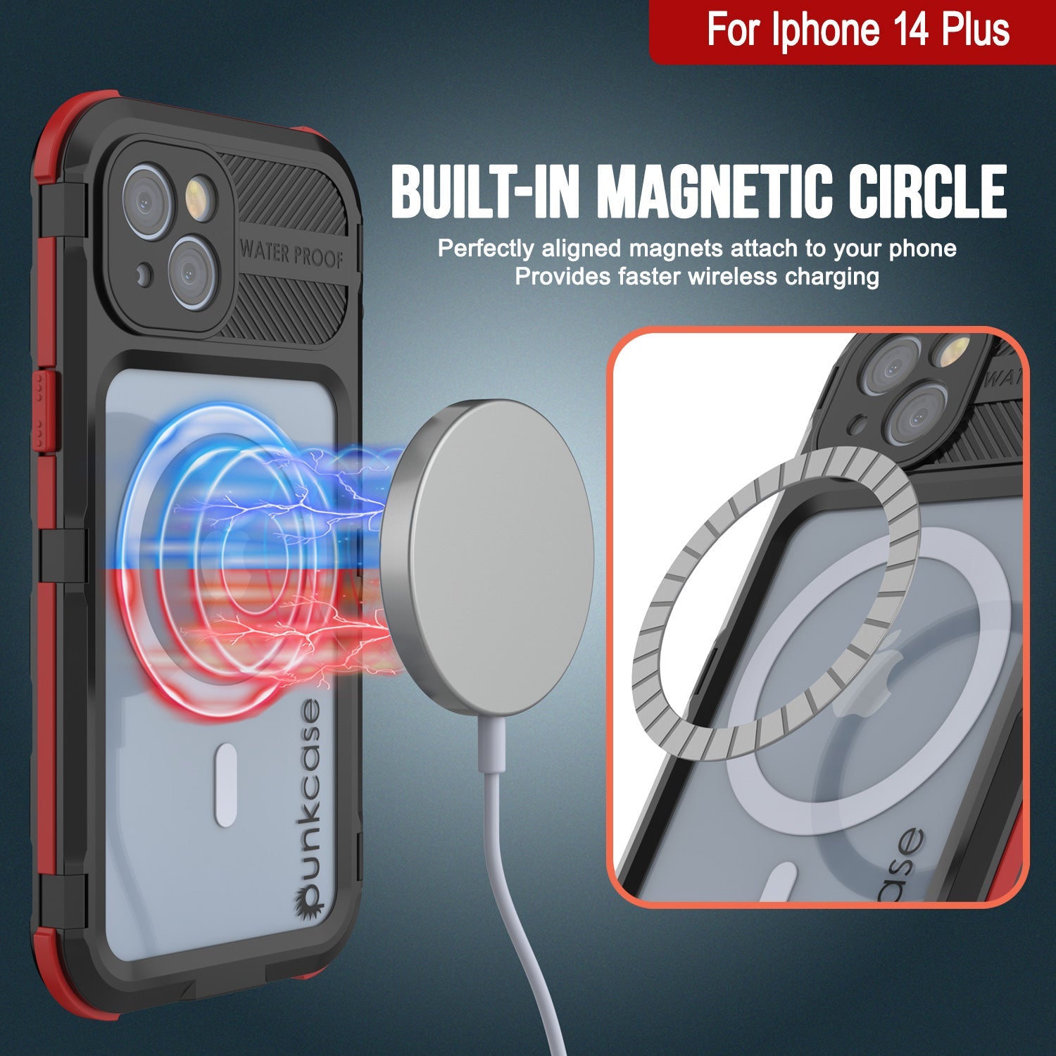 Capa à prova d'água em alumínio da série iPhone 14 Plus Metal Extreme 2.0 IP68 com protetor de tela integrado [Preto-Vermelho]